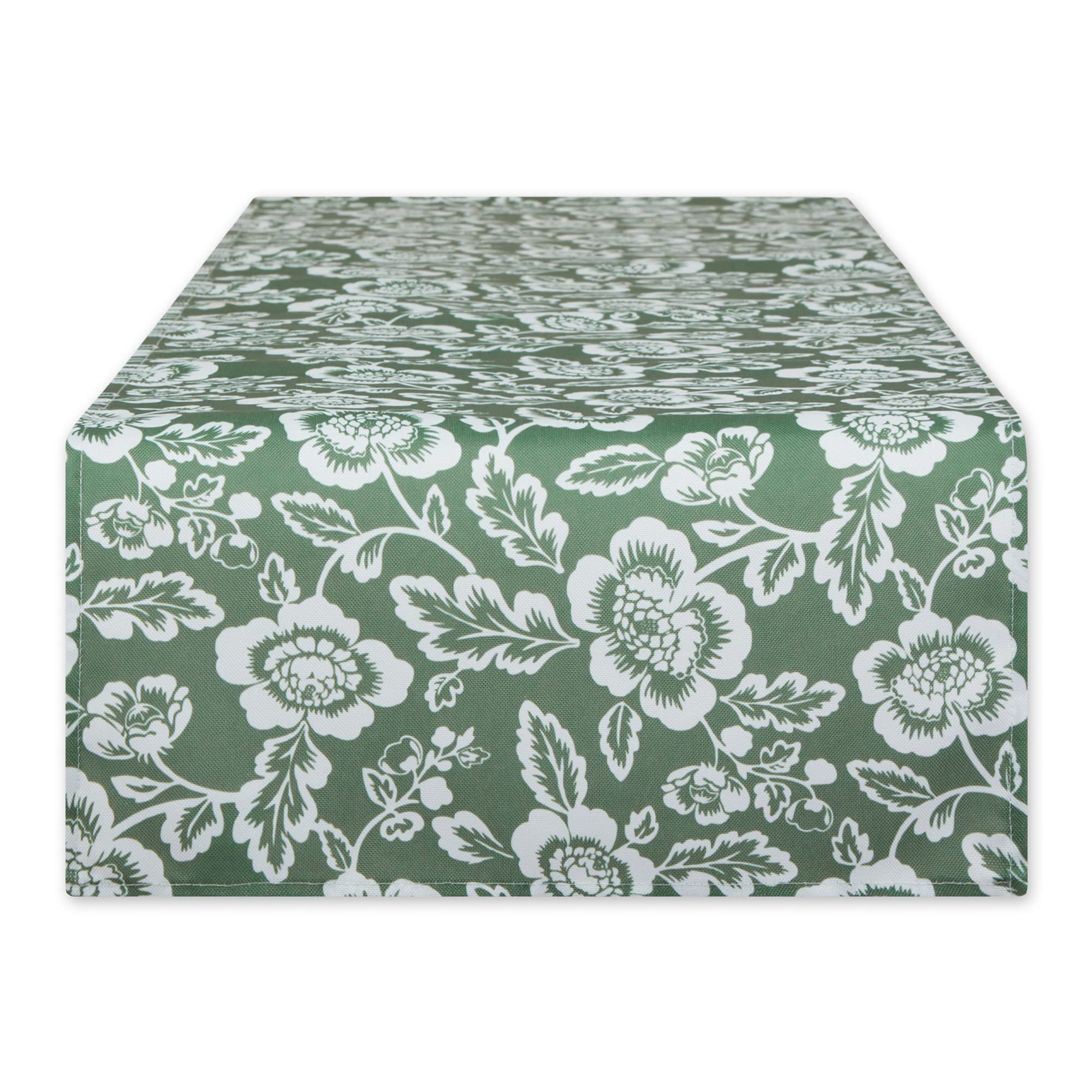 ARTICHOKE GREEN  FLORAL PRINT OUTDOOR TABLE RUNNER 14x72