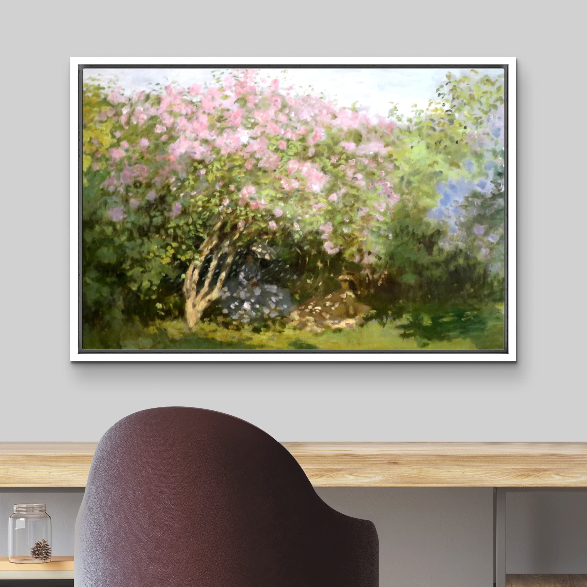 Wall26 - Lilacs In The Sun By Claude Monet Framed Canvas Print Wall Art Famous Oil Painting Reproduction - 24''X36'' White