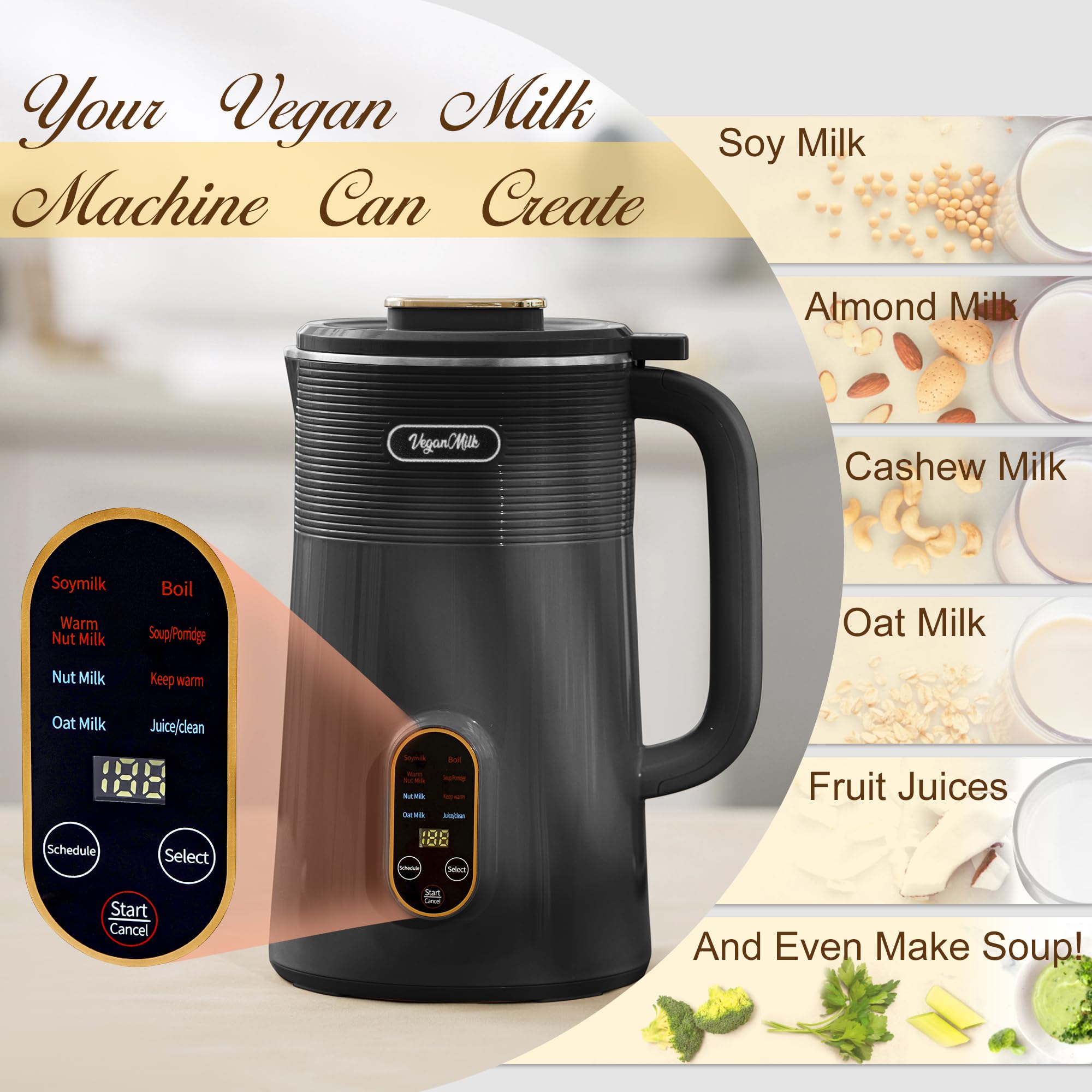 Nut Milk Maker Machine  Almond Milk Maker Machine  Soy Milk Maker Machine  Oat Milk Maker Machine - 8 in 1 Plant Based Milk Maker Machine Works as: Nut Milk Machine  Soymilk Maker & Soup Maker Machine