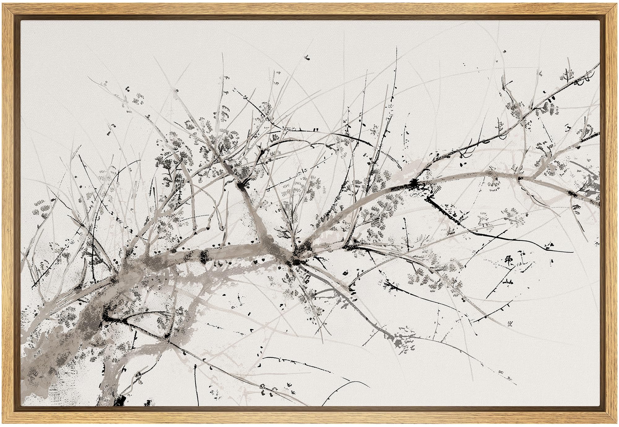 Signford Framed Canvas Print Wall Art Abstract Ink Tree Branch Illustrations Modern Art Decorative Minimal Relax/Zen For Living