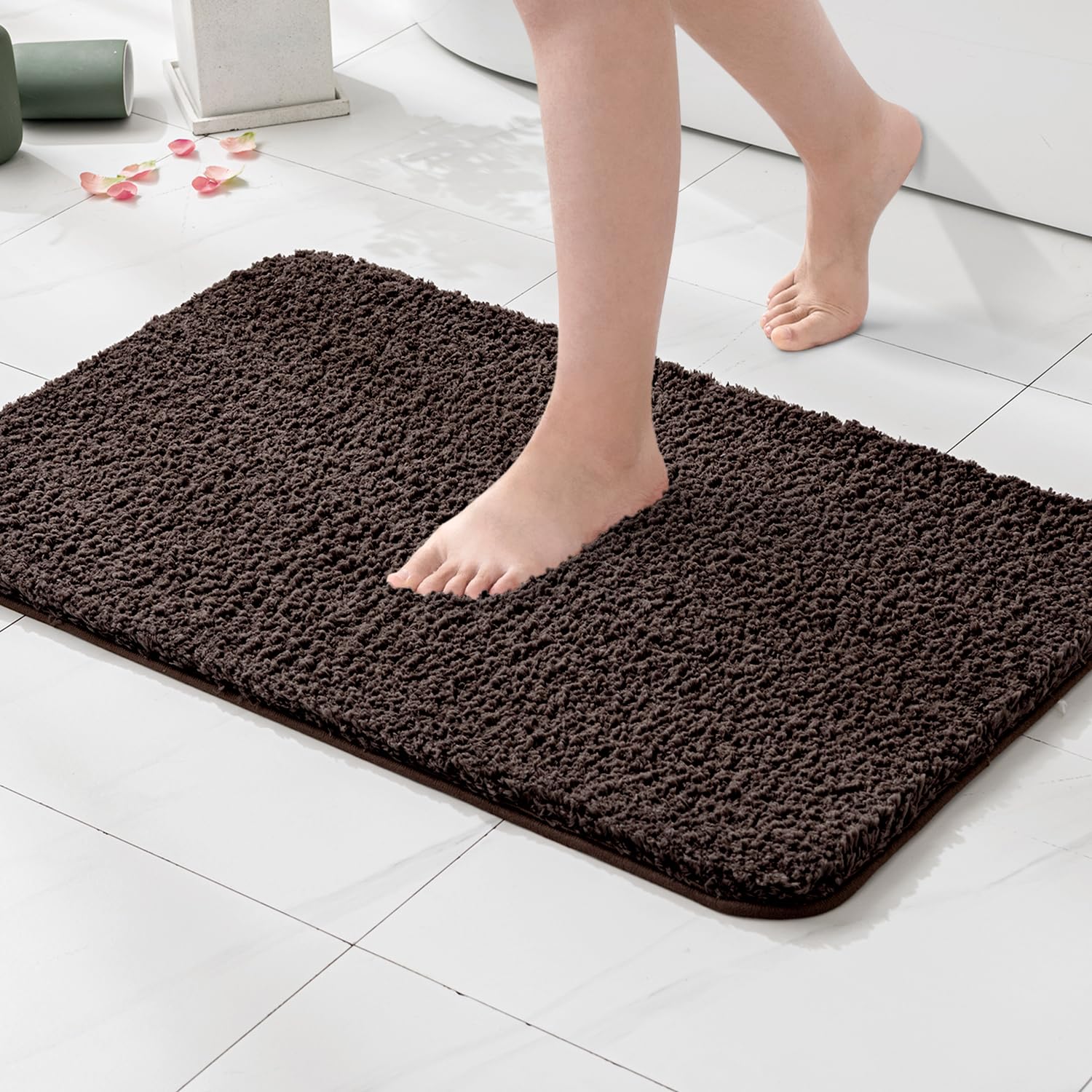 Miulee Brown Absorbent Bathroom Rugs, Soft Large Bath Mats Non-Slip And Quick-Drying For Bathroom Floor Bathtub Showers, Machine