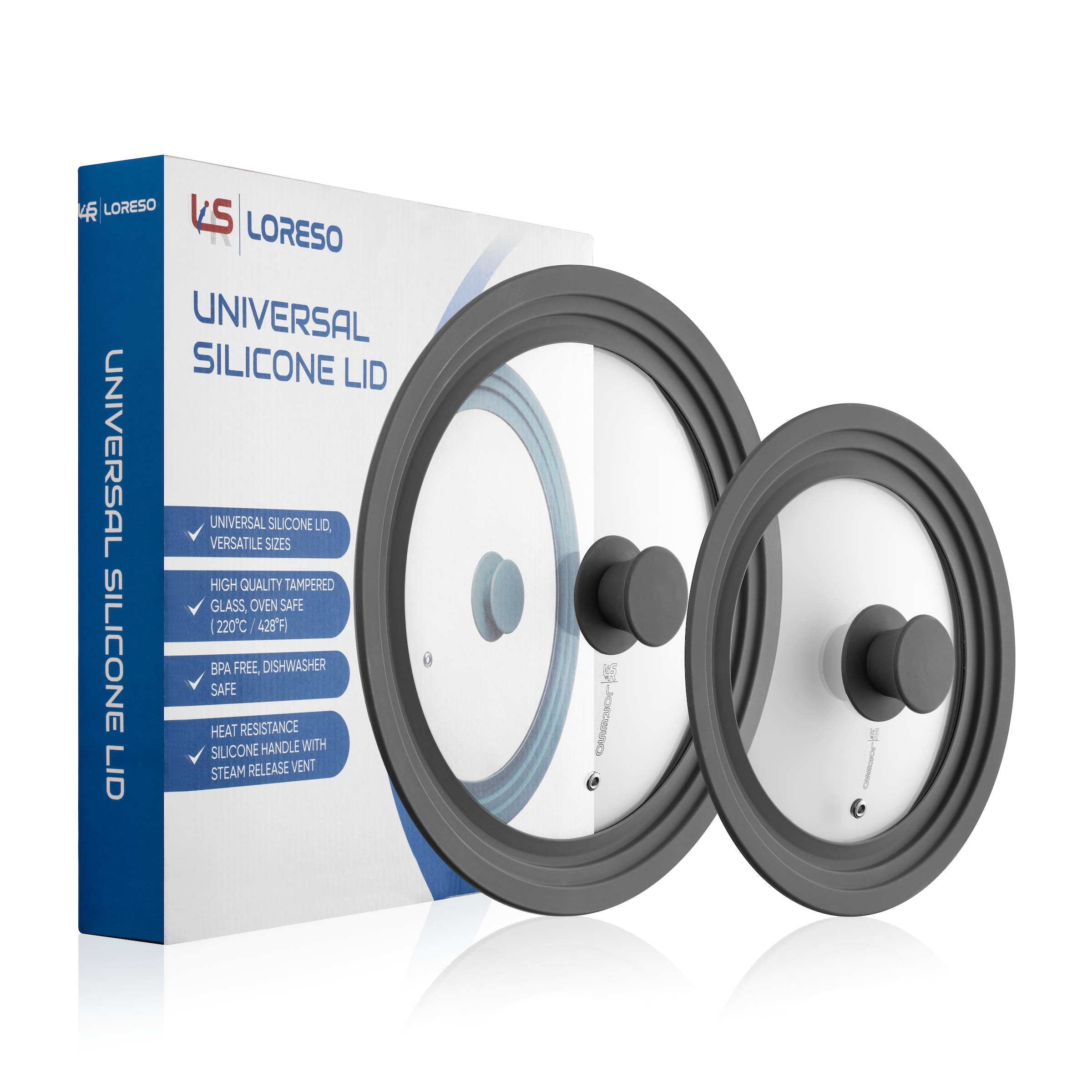 Universal Silicone Glass Lid Set For Pots Pans & Skillet Size 7, 7.5, 8, 8.5, 9, 9.5,10, 10.5,11 & 11.5 '' Inches Tempered Glass