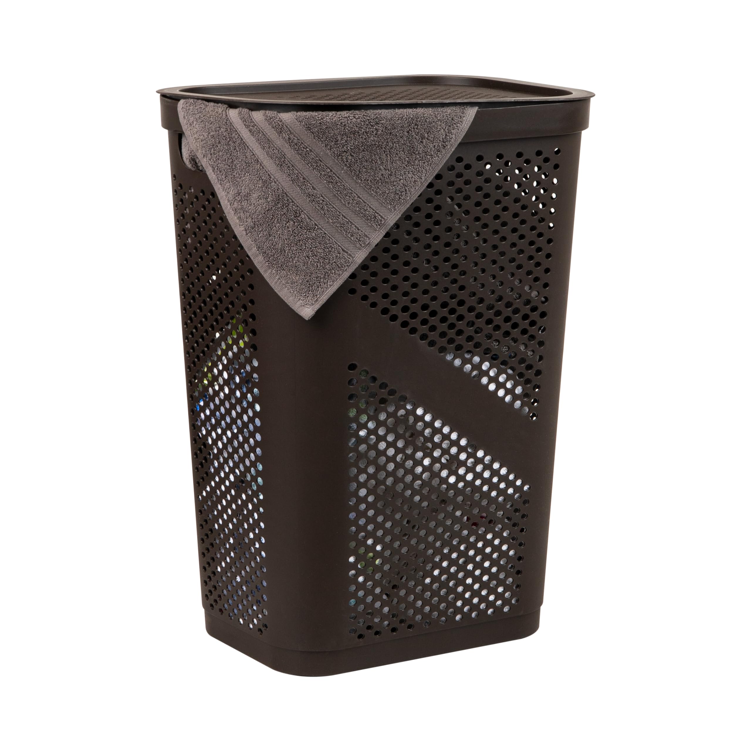 Mind Reader 60L Slim Laundry Hamper, Clothes Basket, Lid, Ventilated, Plastic, 17.25''L X 13.75''W X 23.5''H, Brown