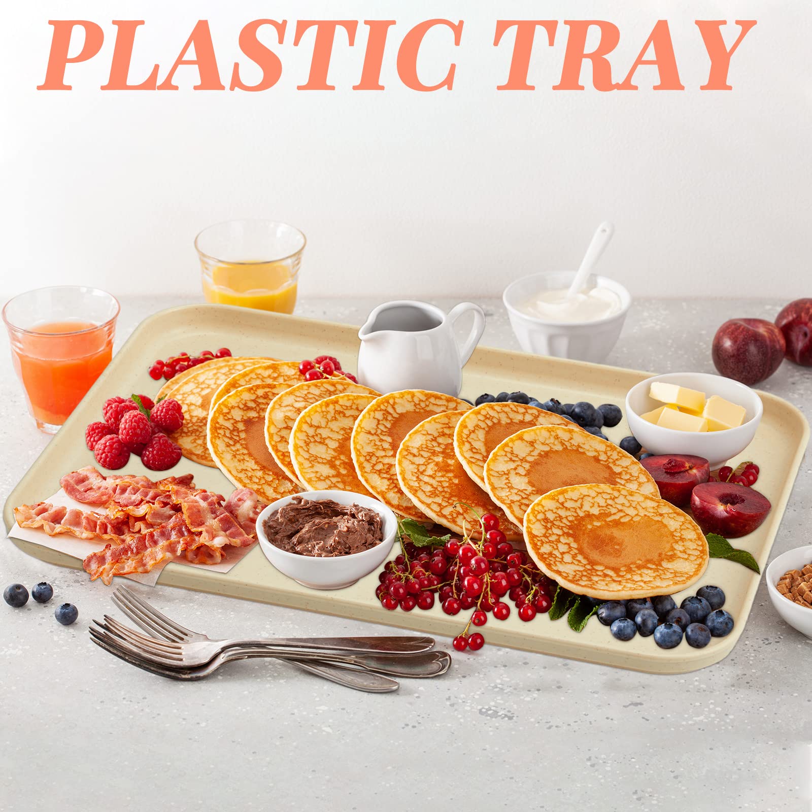 Skylety 18 Pack Plastic Fast Food Trays Bulk Colorful Cafeteria Food Trays Rectangular Serving Trays Lunch Meal Trays For School