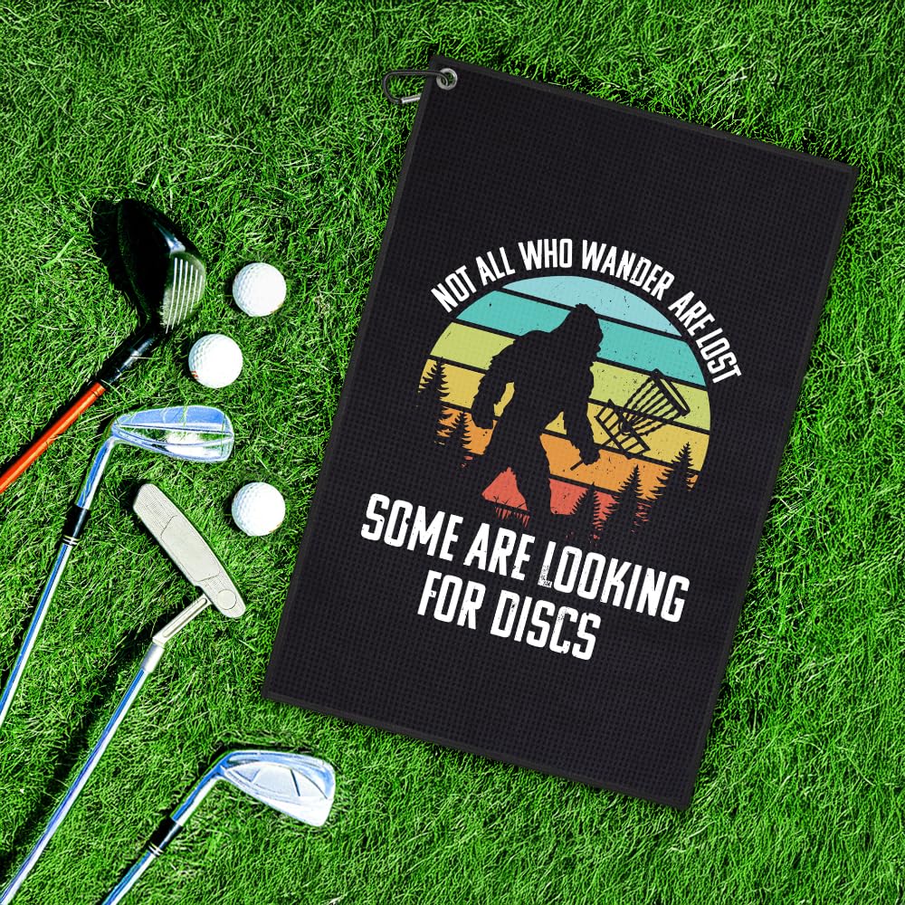 DYJYBMY Not All Who Wander are Lost Some are Looking for Discs Printed Golf Towel for Golf Bags with Clip, Funny Disc Golf Bigfo