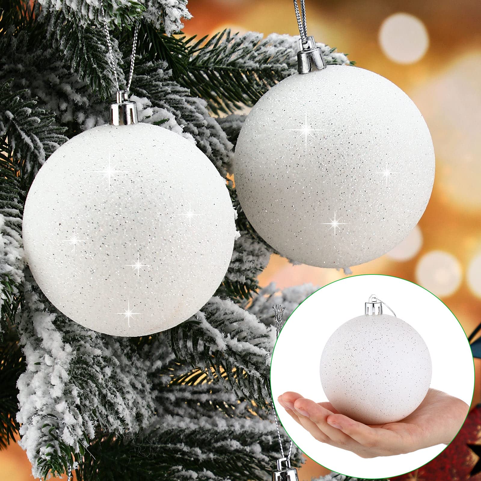 Zubebe 12 Pieces Large Christmas Ornaments Balls, Glitter Snowball Ornaments for Christmas Tree, Hanging Shatterproof Plastic Ba