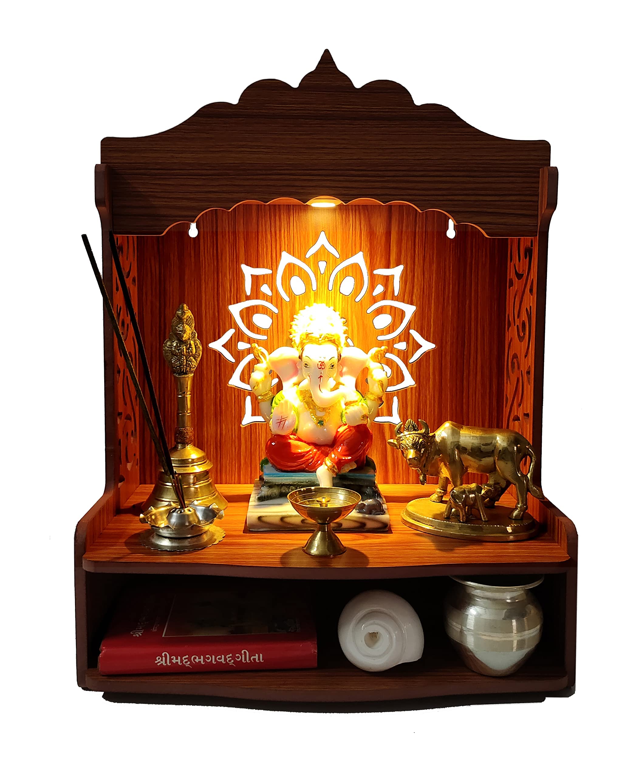 Divokah Beautiful Wooden Pooja Mandir For Home/Temple For Home And Office/Puja Mandir/Puja Stand/Pooja Mandapam With Led Spot Li