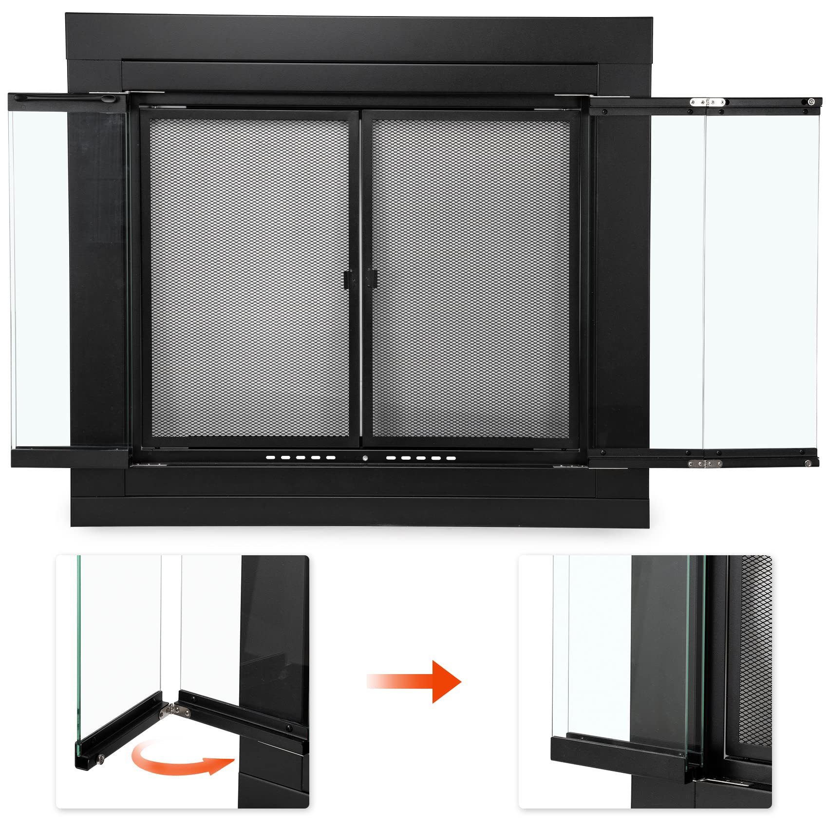 Stanbroil Fireplace Glass Bi-Fold Style Door, Black Finish, Medium, Decorative Fireplace Screen Door For Fireplace Accessories