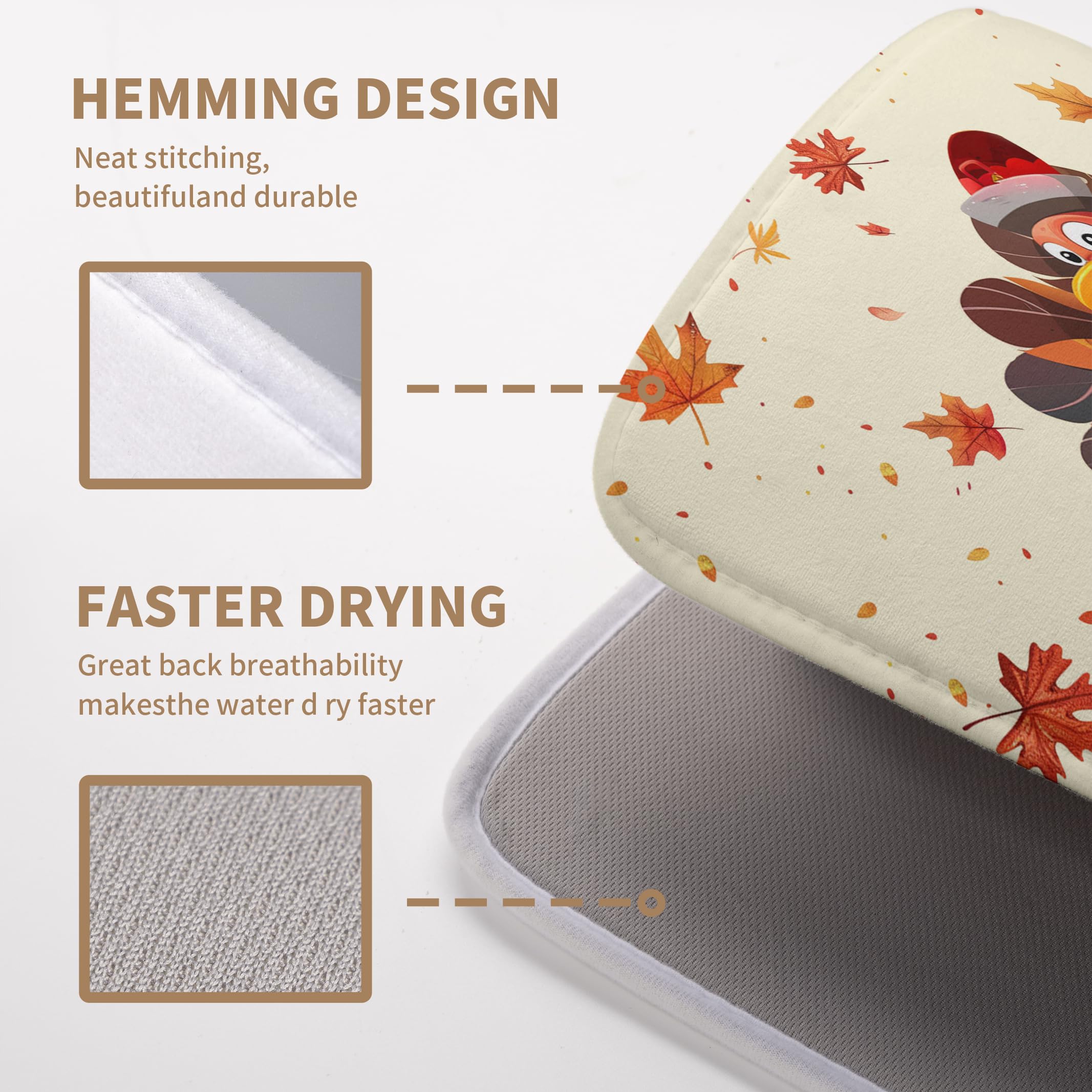 Happy Thanksgiving Dish Drying Mats for Kitchen Counter Autumn Fall Turkey Maple Leaves Pumpkin Drying Mat 18 x 24 Inch Microfib