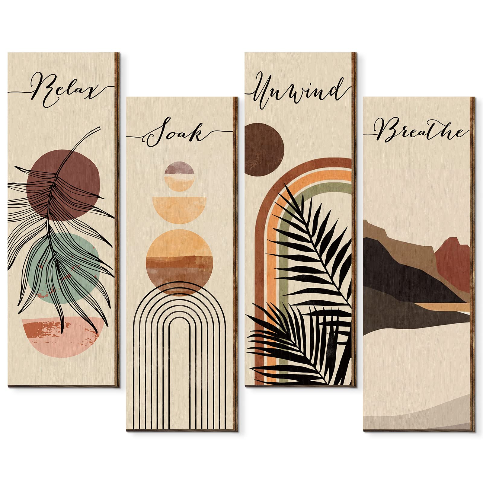 Relax Soak Unwind Breathe Sign Decors Bathroom Wall Arts Abstract Boho Bathroom Wooden Wall Painting Mid Century Minimalist Bota