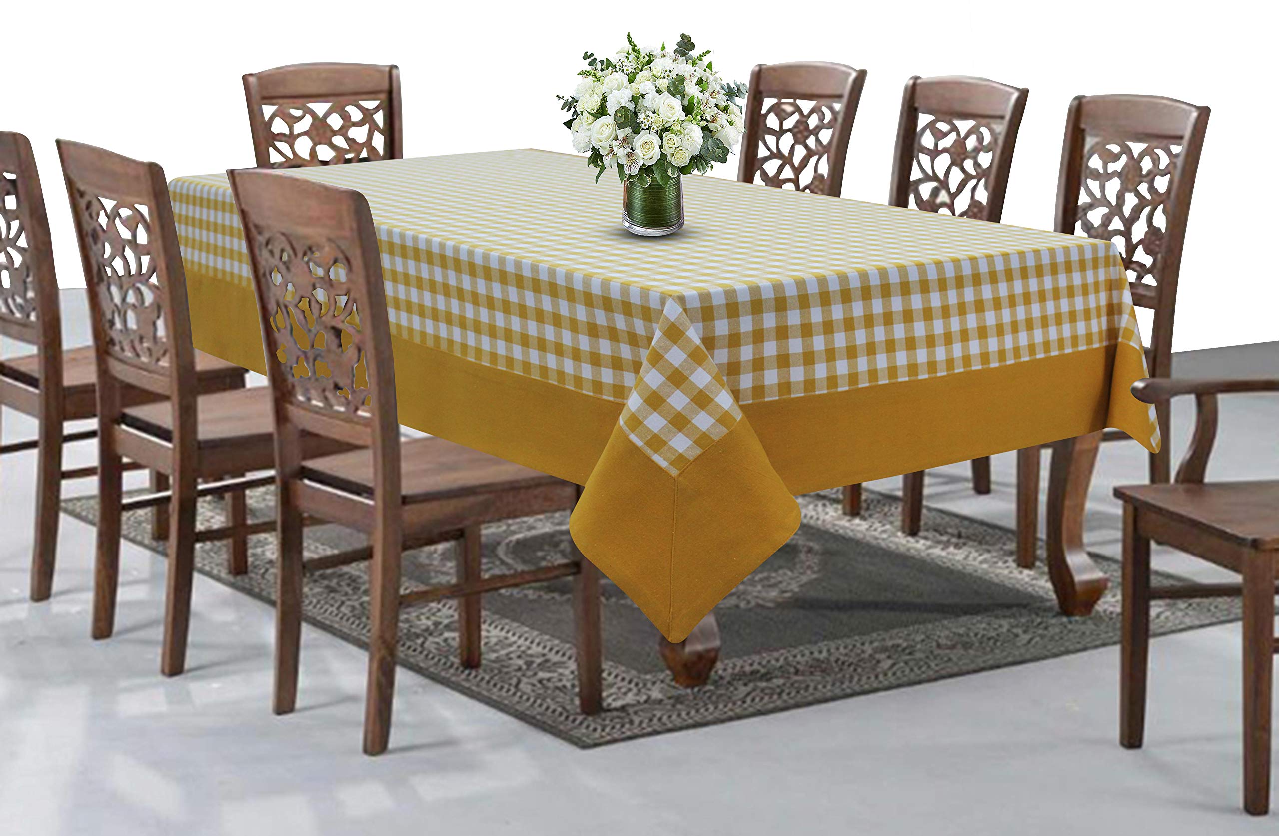 AIRWILL Cotton Checkered Pattern 8 Seater Table Cloth Pack of 1 pc (Yellow)