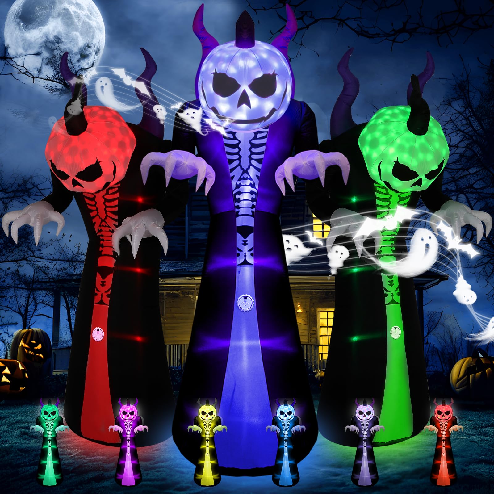 Elegear 10FT Halloween Inflatable Blow Up with Motion-Activated Screaming, 8-Mode Color Changing Light, Giant Grim Reaper Ghost 