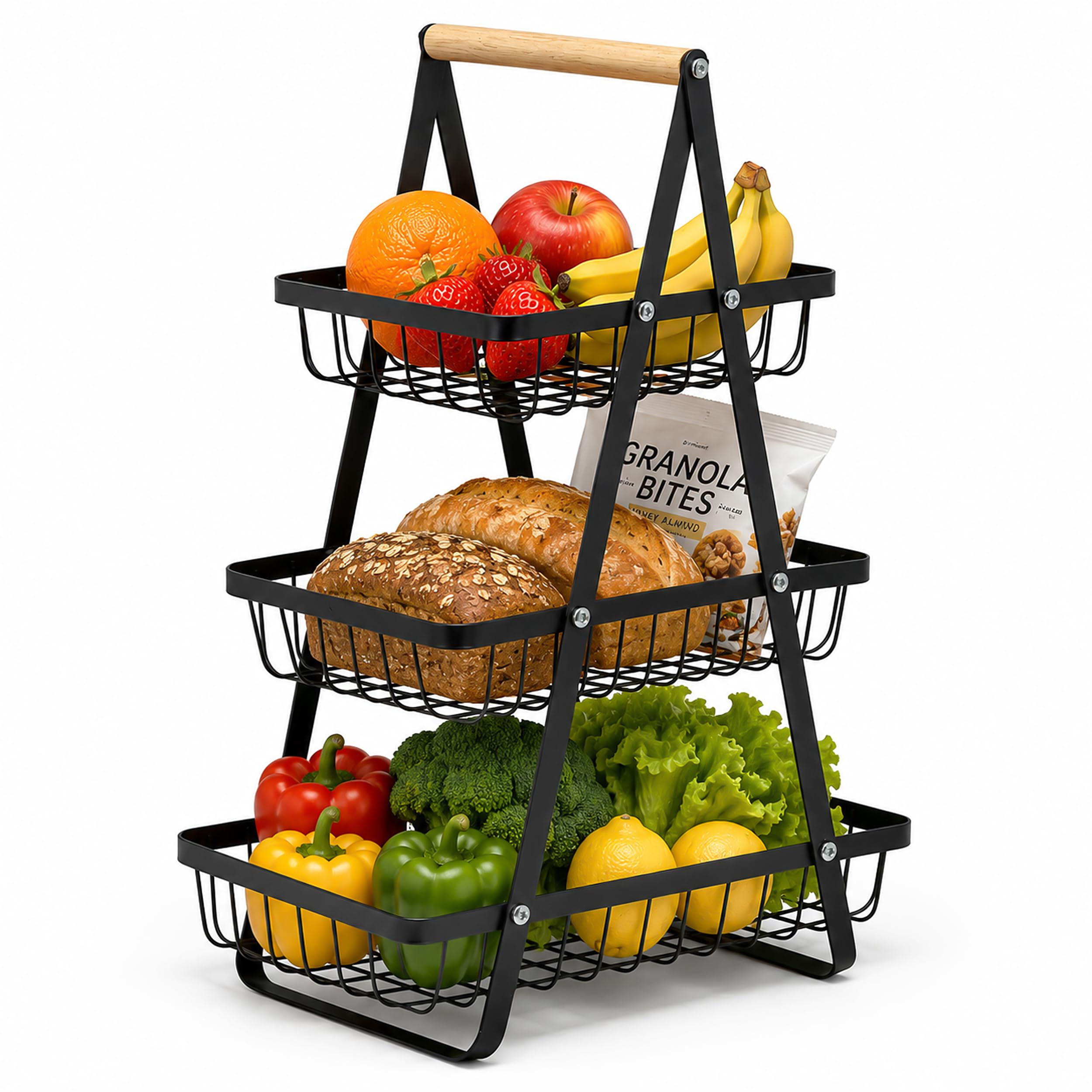 Aimkeoulee 3 Tier Fruit Basket for Kitchen Counter with Detachable Baskets
