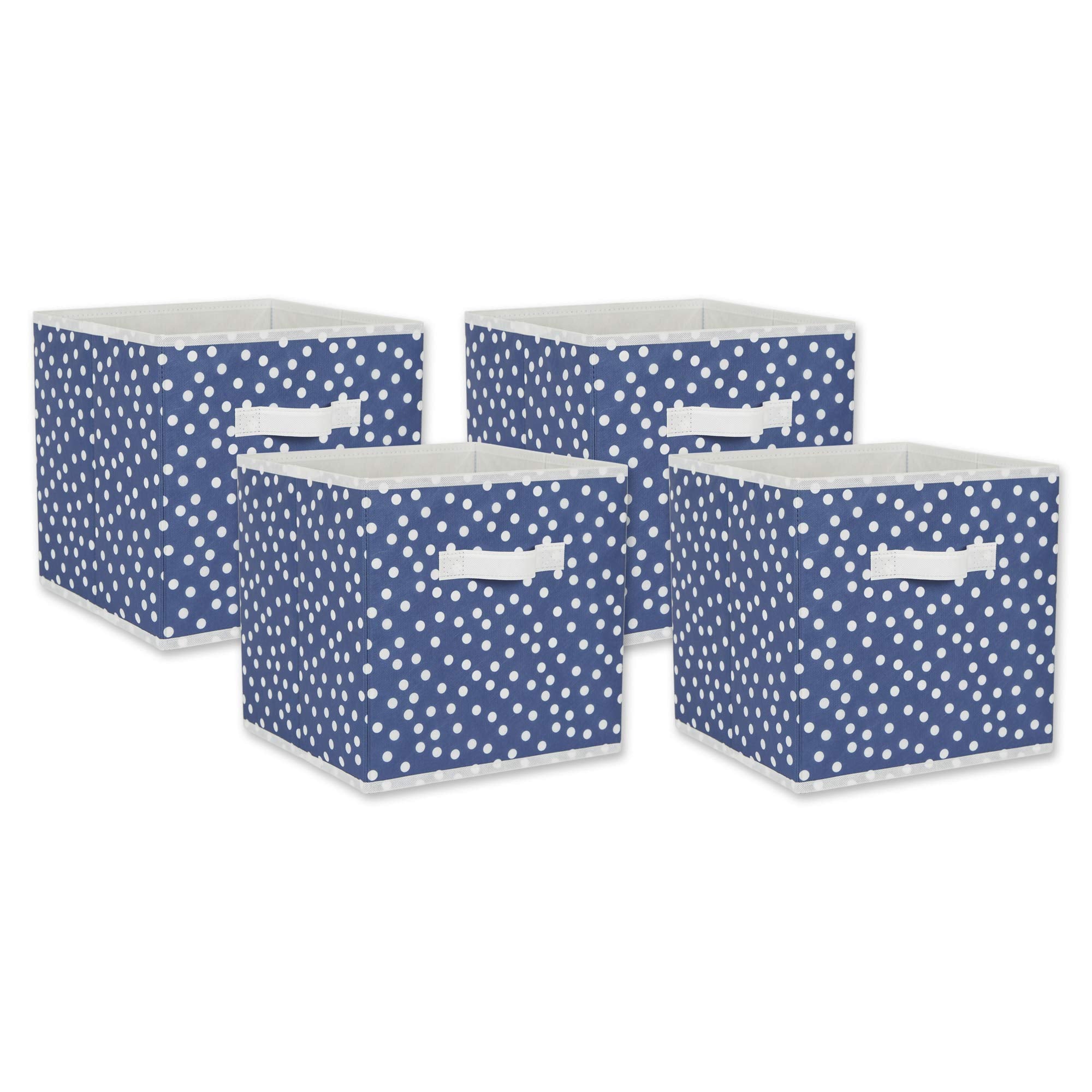 Dii Non Woven Storage Collection Polka Dot Collapsible Bin, French Blue & White, Small Set, 11X11X11 Cube, 4 Piece