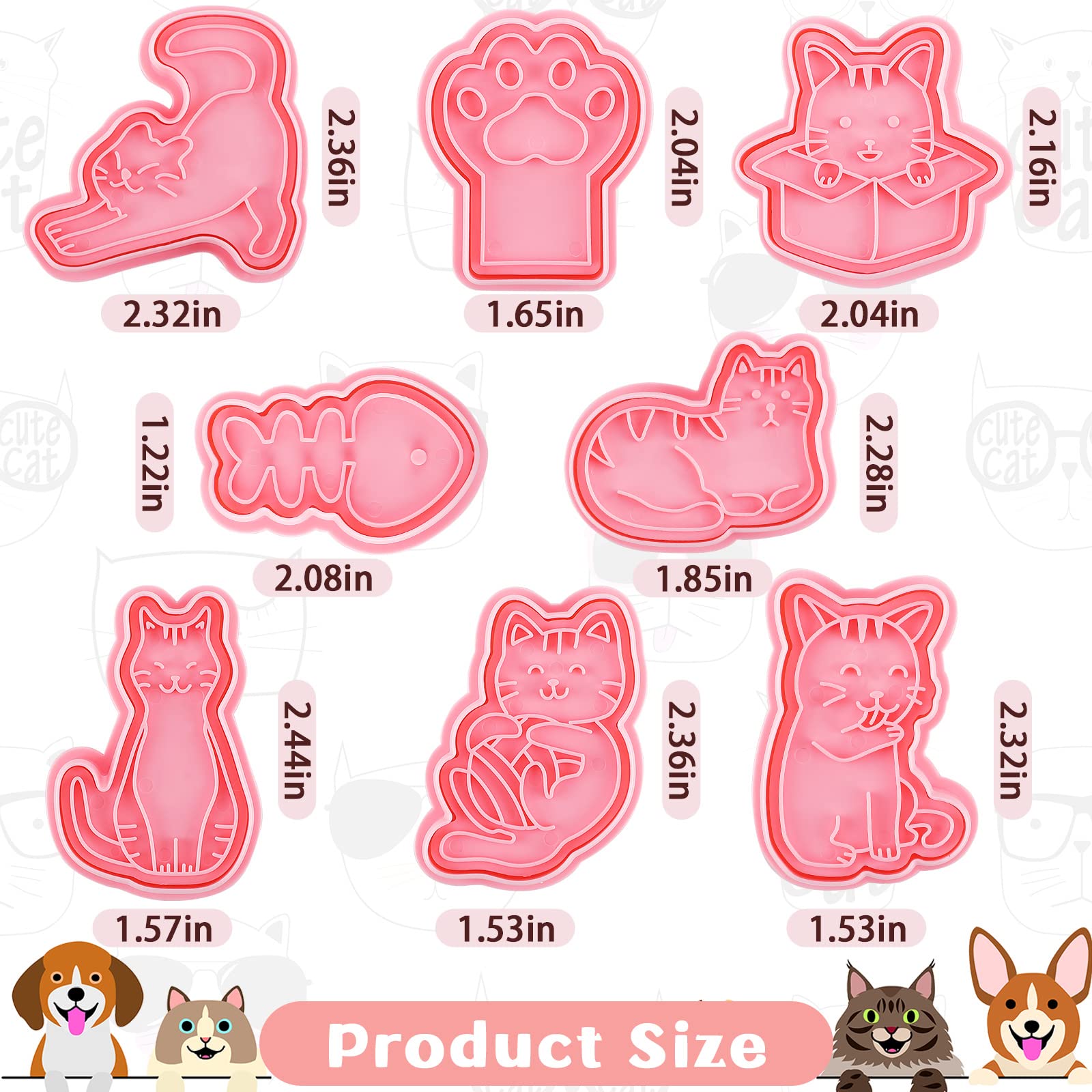 8 Pcs Cat Cookie Cutters With Plunger Stamps Set 3D Cat Paw Shape Biscuit Cutter Funny Cartoon Cookie Stamps Stamped Embossed Ca