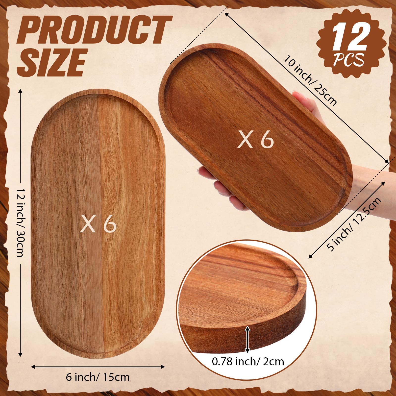 Geetery 12 Pcs Wood Serving Trays 10 And 12 Inch Charcuterie Boards Oval Wooden Plates Wood Serving Platter Cheese Dinner Plates