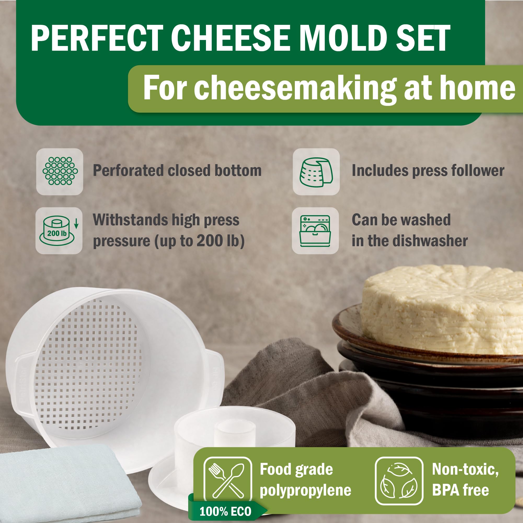 Cheese Mold For Cheese Making Cheese With Follower Piston 1/2 Gal - Cheesemaking Supplies - Cheese Form Mold - Cheese Making Bas