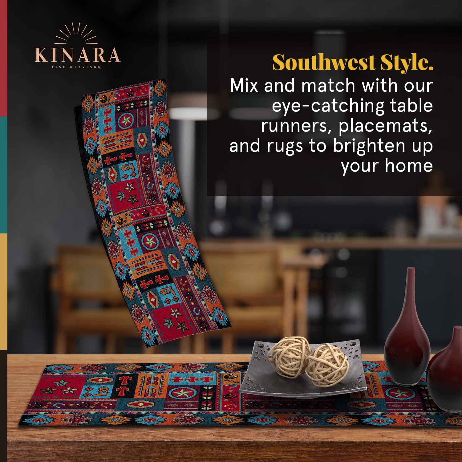 Kinara Western Life Table Runner - Southwestern Native American Design - Beautiful And Unique Pattern - Fine Weaving 12.25X72 In