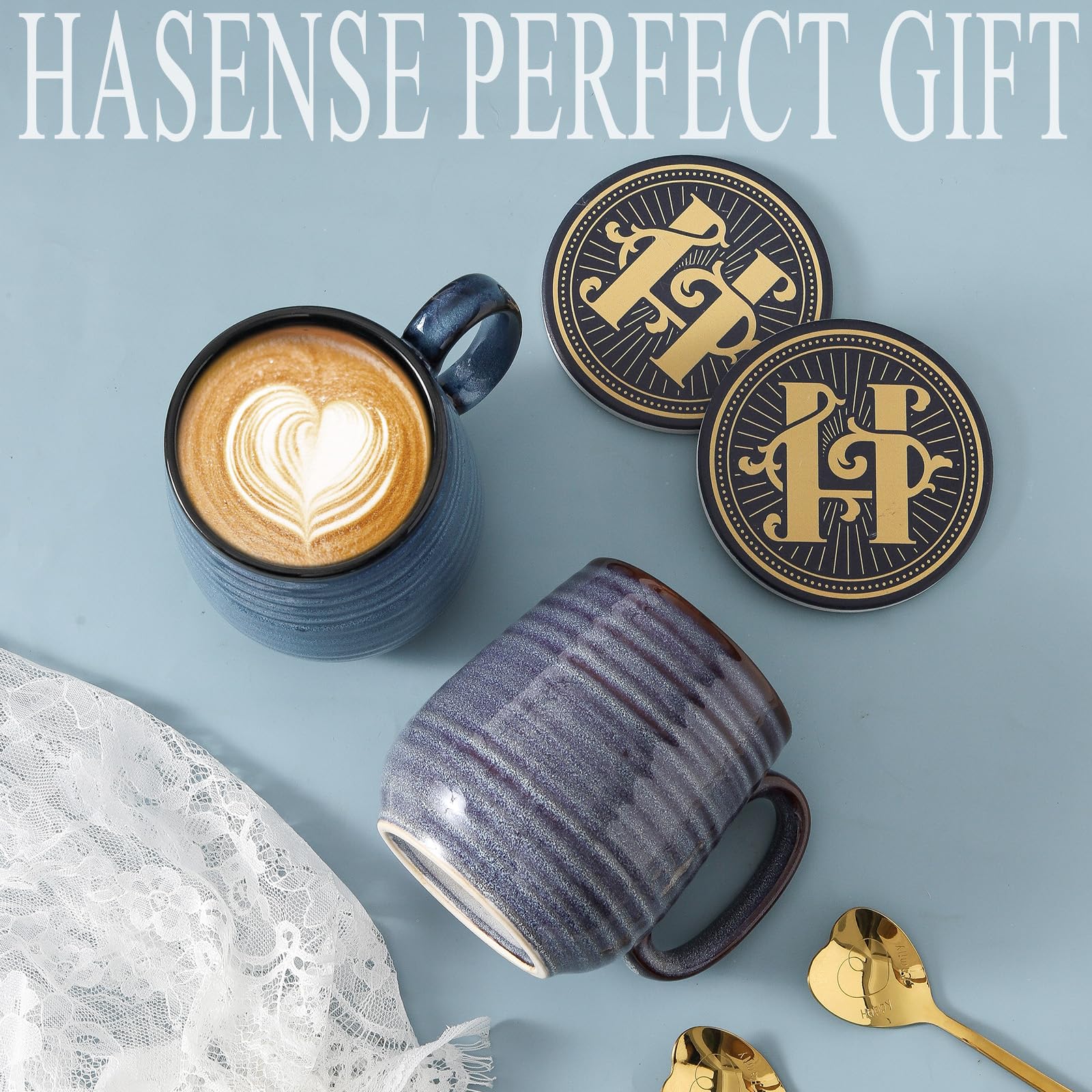 Hasense Large Coffee Mugs Set of 2, Ceramic 20 oz Coffee Cups for Office and Home, Modern Coffee Mug with Big Handle for Latte C