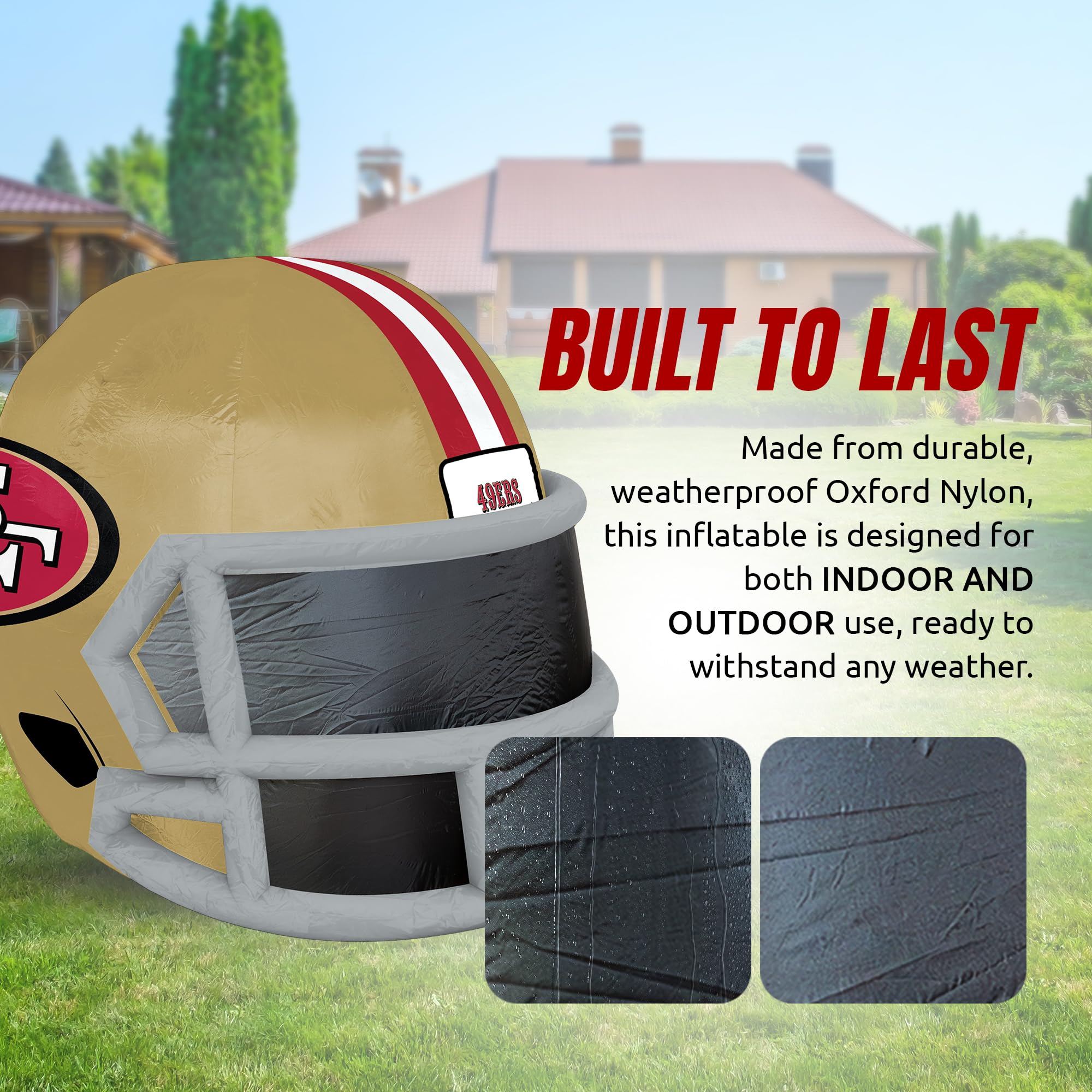 Sporticulture NFL San Francisco 49ers 4ft Inflatable Helmet with LED Lights & Built-in Blower - Merchandise Decor Ideal for Lawn
