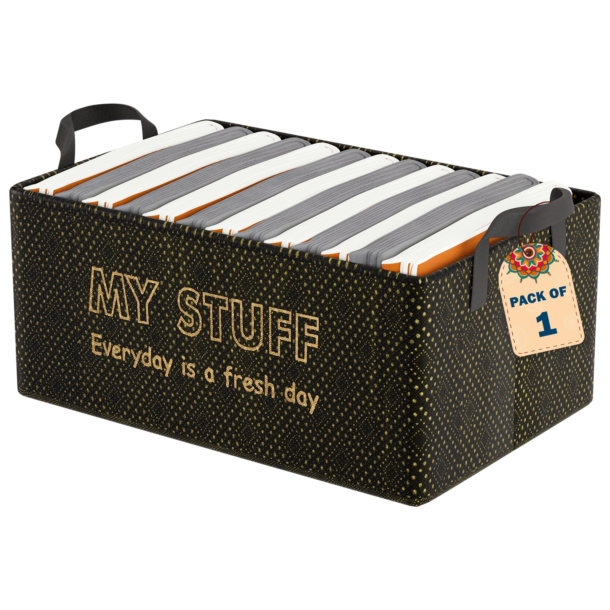Kuber Industries Foldable Non-Woven Storage Box For Clothes | Dress & Towel Organiser For Wardrobe | Collapsible Container Baske
