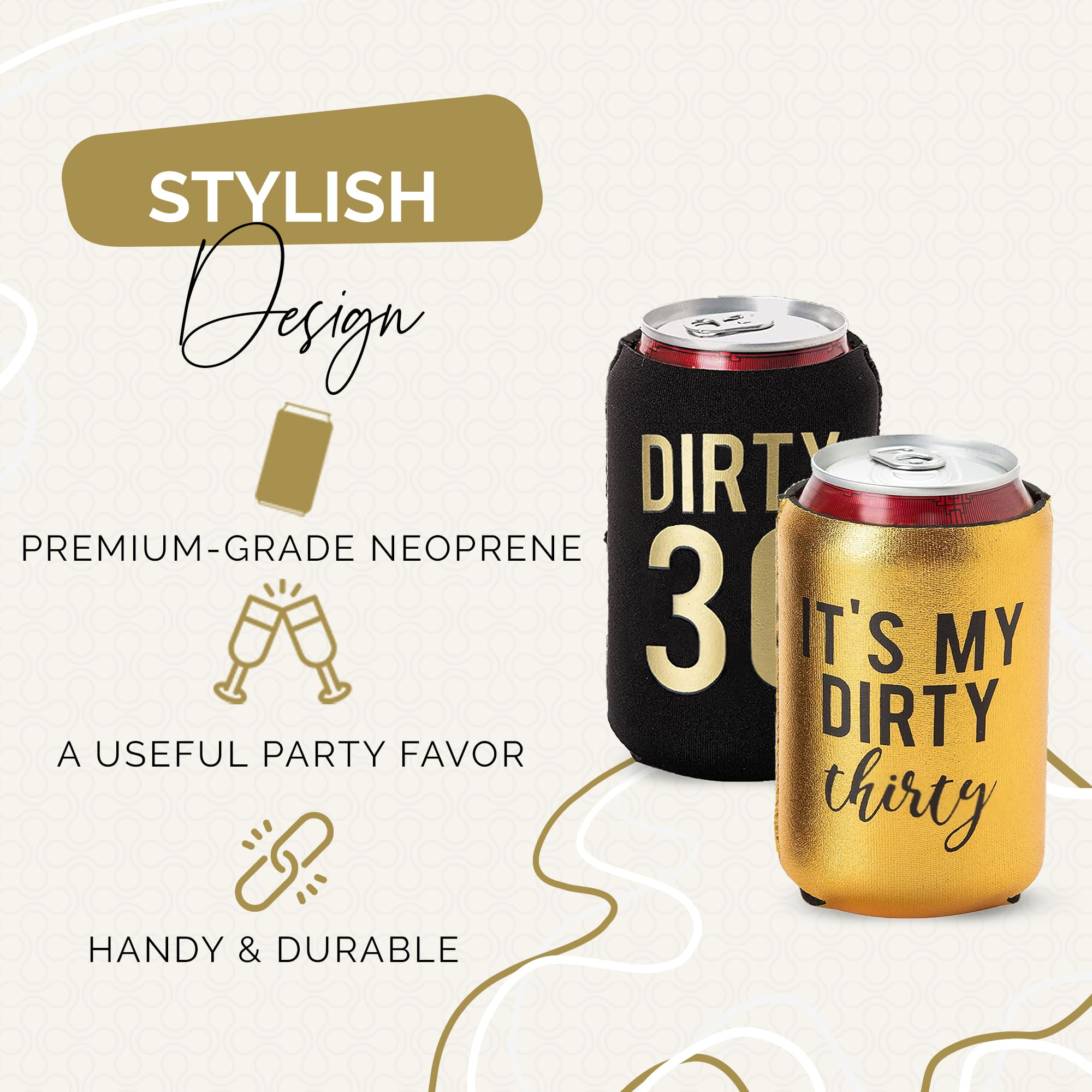 Dirty 30 Birthday Decorations For Her Or Him, 11 Dirty 30 Can Coolers And 1 Metallic Gold ''It'S My Dirty 30'' Cooler - Great Di