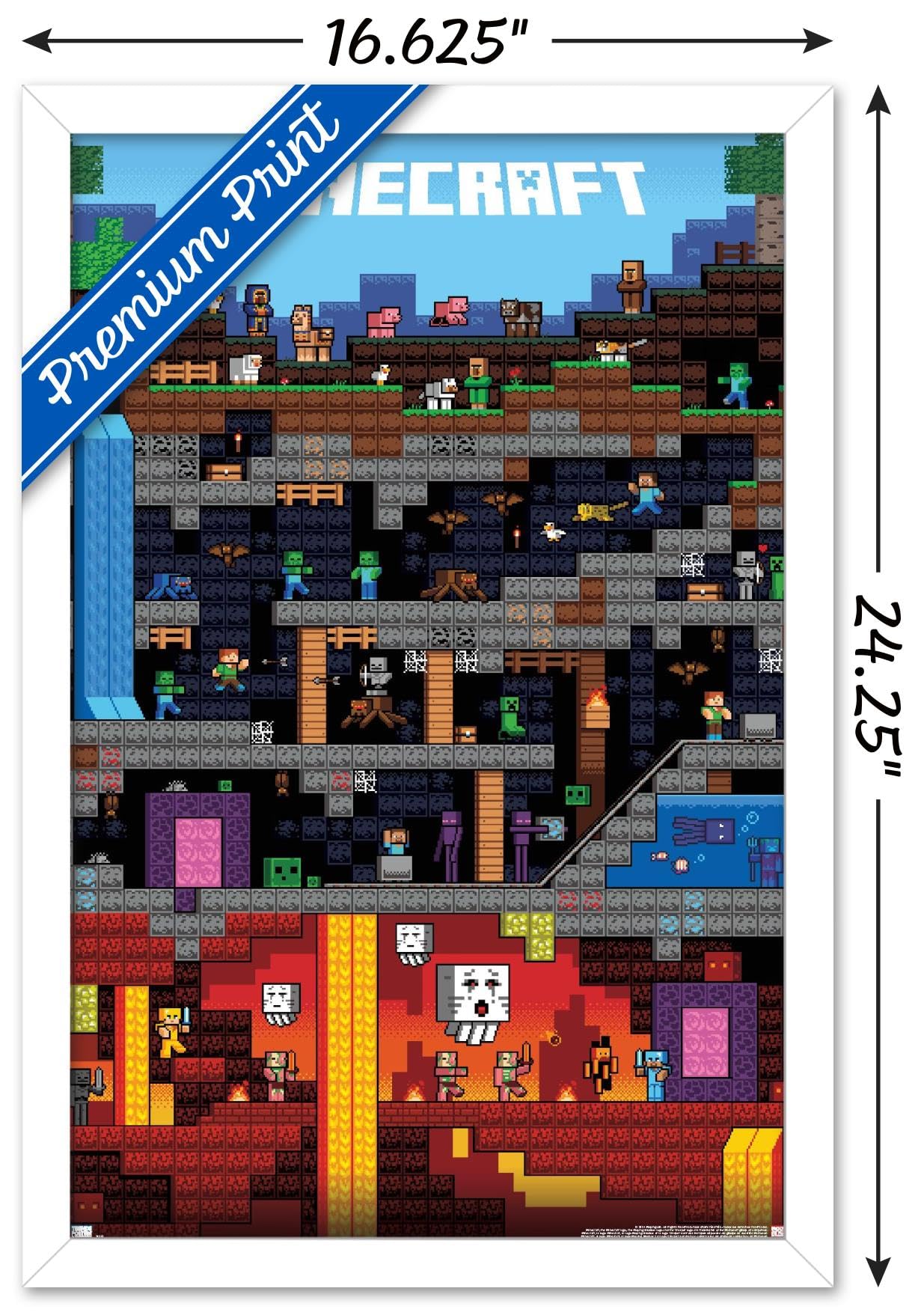 Trends International Minecraft - Worldly Wall Poster, 14.725'' X 22.375'', White Framed Version
