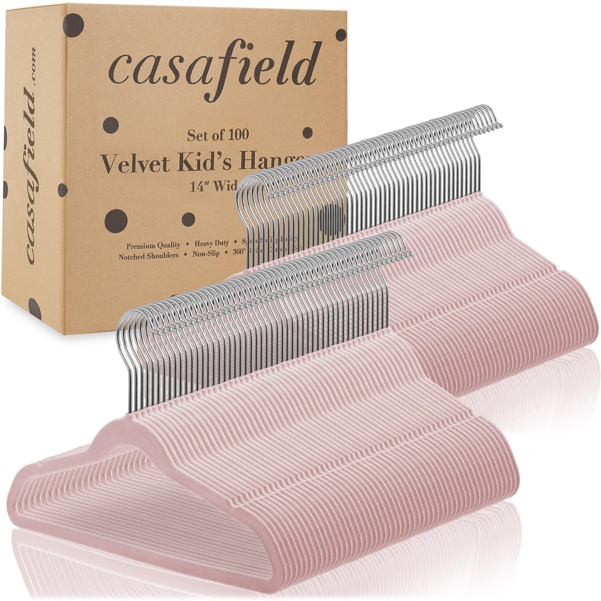 Casafield 100 Velvet Kid'S Hangers - 14'' Size For Children'S Clothes - Light Pink