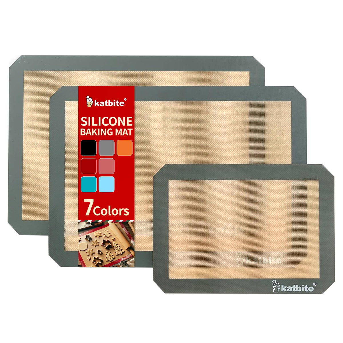 Silicone Baking Mat, Katbite Large Baking Mat Set Of 3-2 Half Sheets Mats (11 5/8'' X 16 1/2'') + 1 Quarter Baking Sheets, Reusa