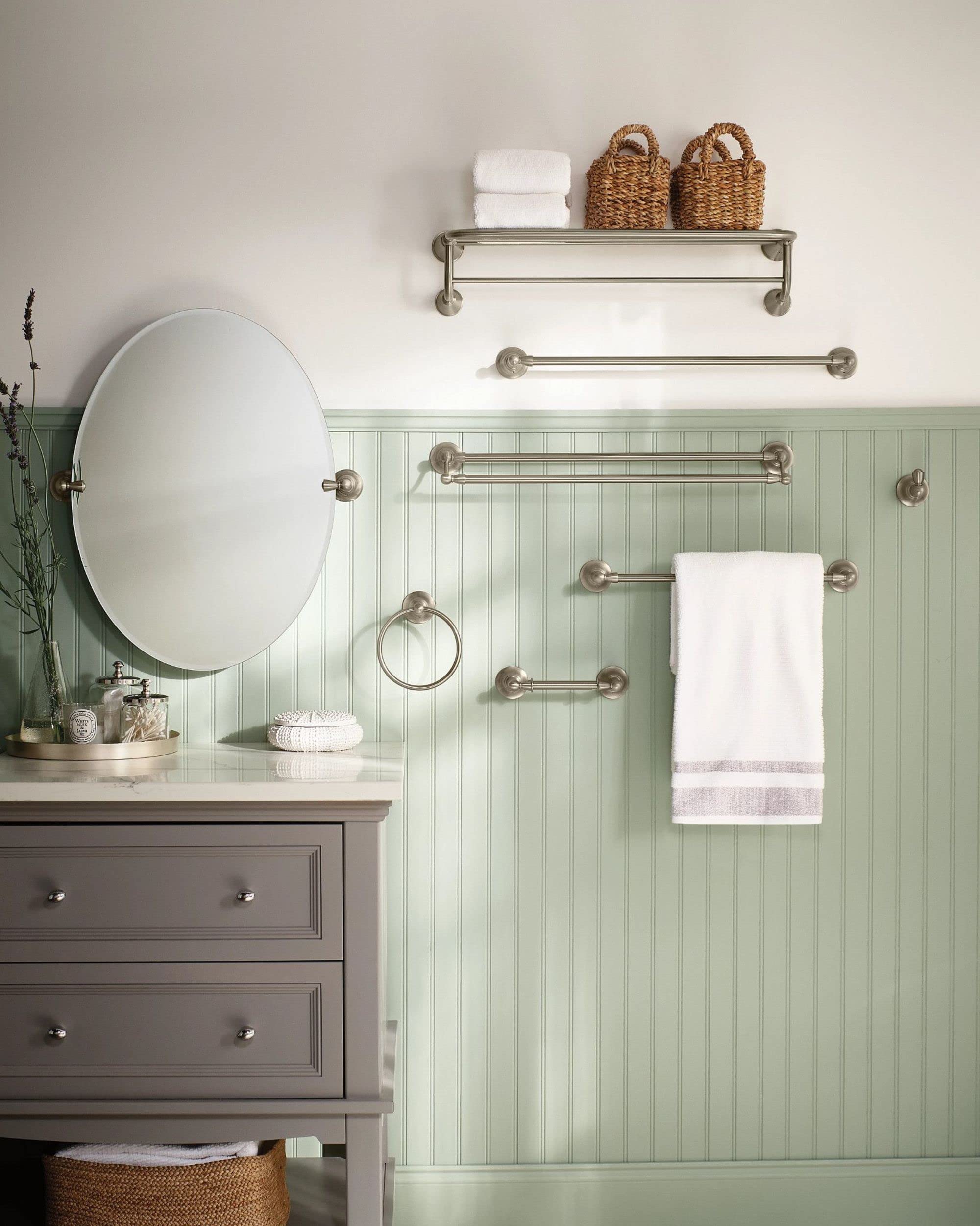 Moen Sage Collection Spot Resist Brushed Nickel 24-Inch Double-Towel Bar, Wall Mounted Bath Towel Hanger With Two Rods, Dn6822Bn