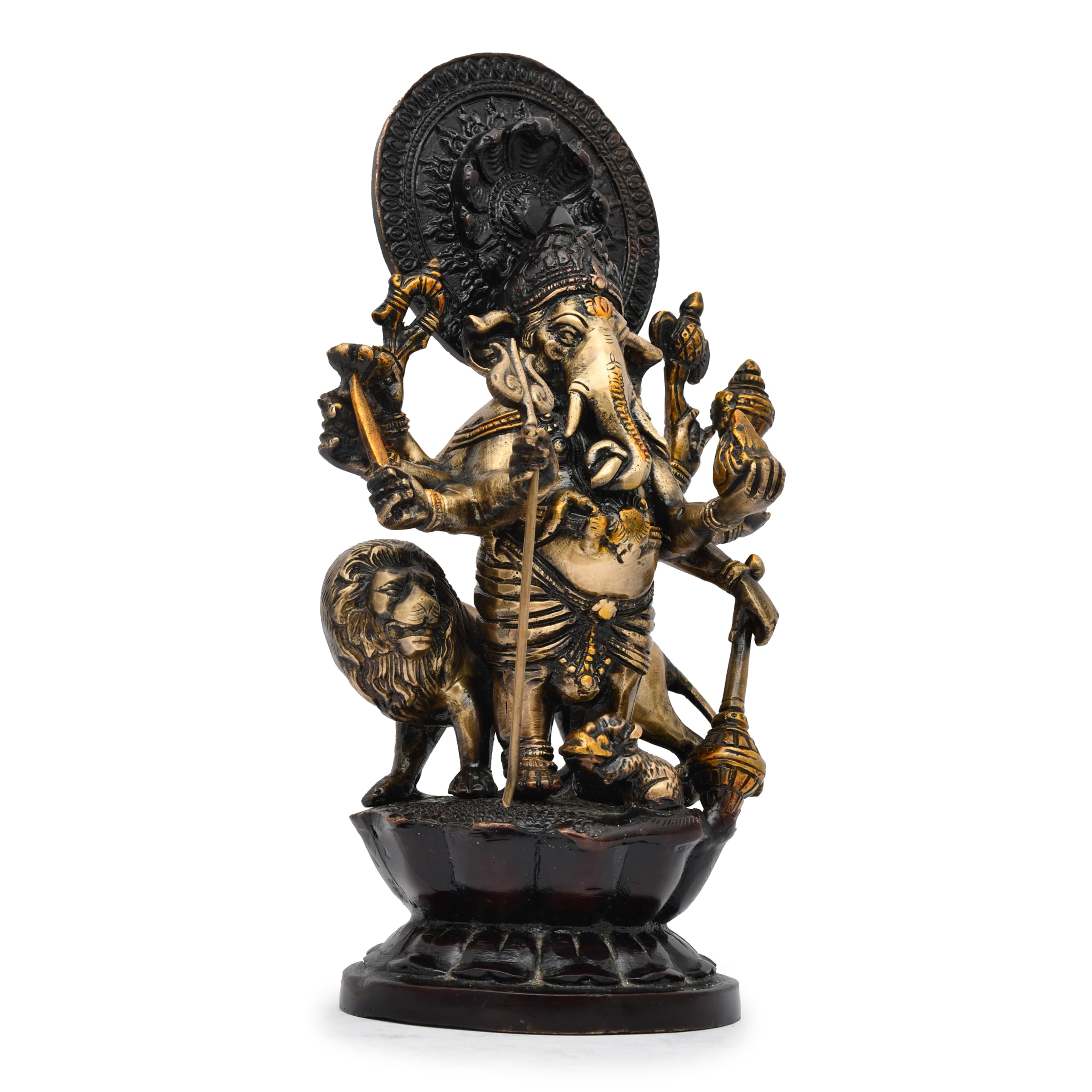 Aargkraft Brass Heramba Ganesha Ganapati Ganesh With Lion Ganpathi Statue Height  11.75 Inch