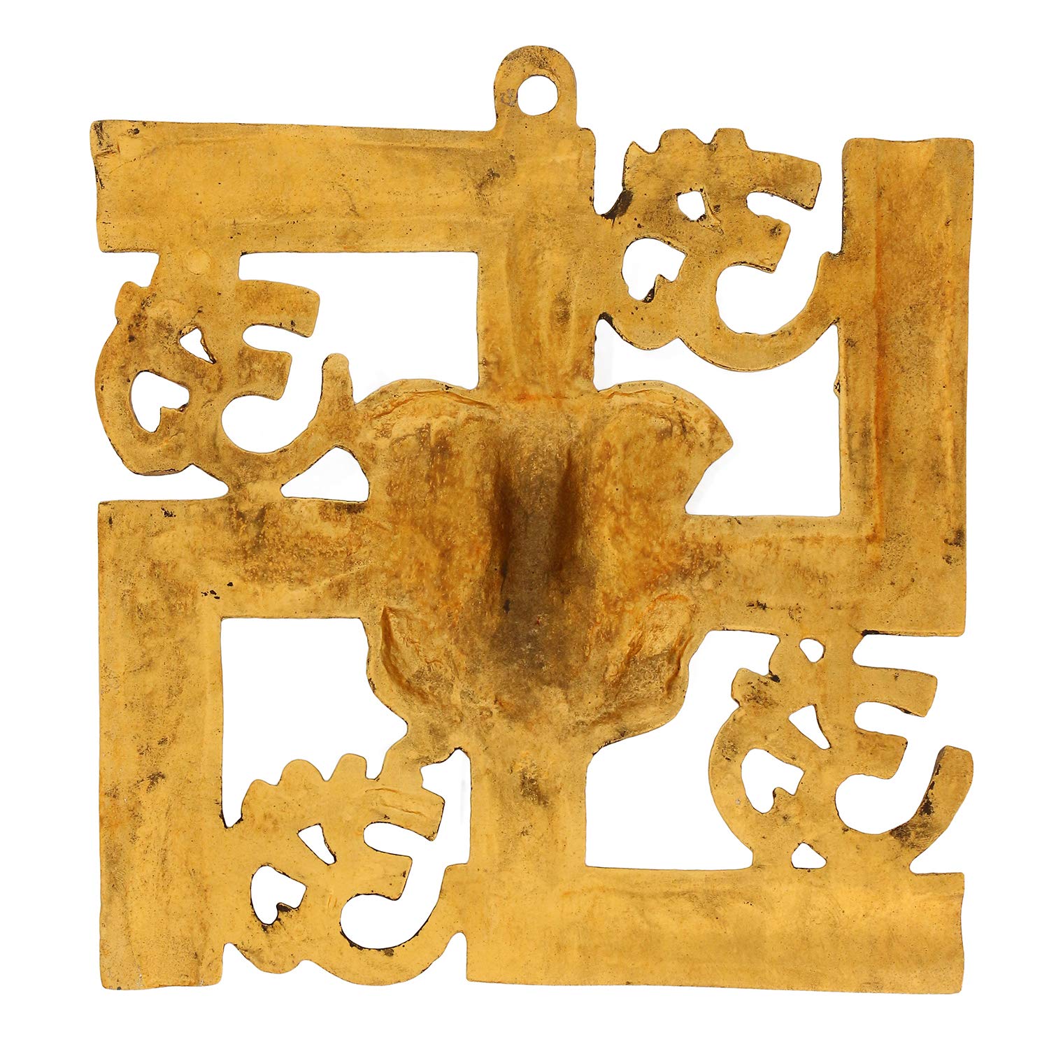 Ecraftindia Lord Ganesha On Om Swastik Metal Golden Wall Hanging
