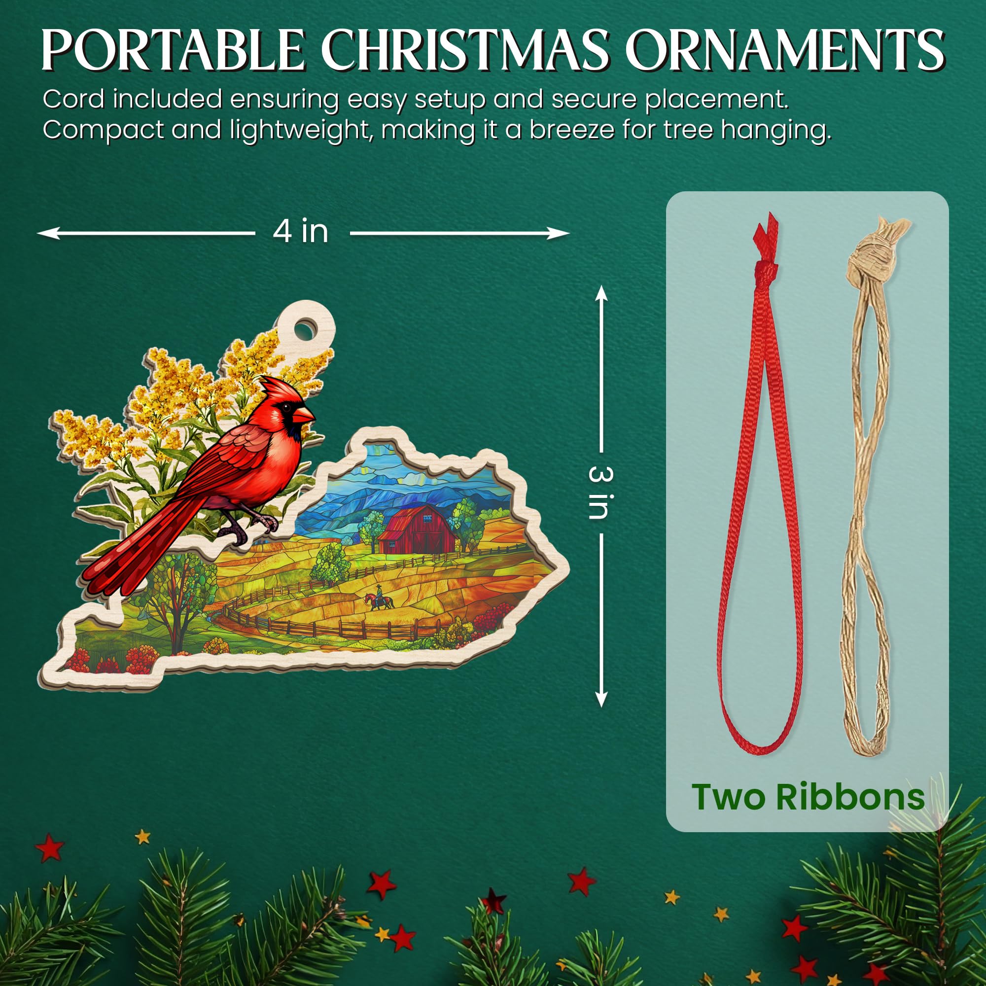 FLAGWIX Christmas Kentucky Gifts for Women Men - Suncatcher Ornaments 2025 for Xmas Decorations - Kentucky Ornament Christmas De