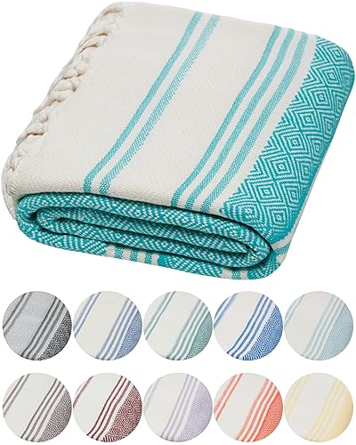 DEMMEX Certified 100% Organic Turkish Cotton Beach and Bath Towel  Peshtemal Towel Blanket  Quick Dry Sand Free  Oversized Light Compact  Diamond Weave  Prewashed  71x36 Inches  14 Oz (Nile)