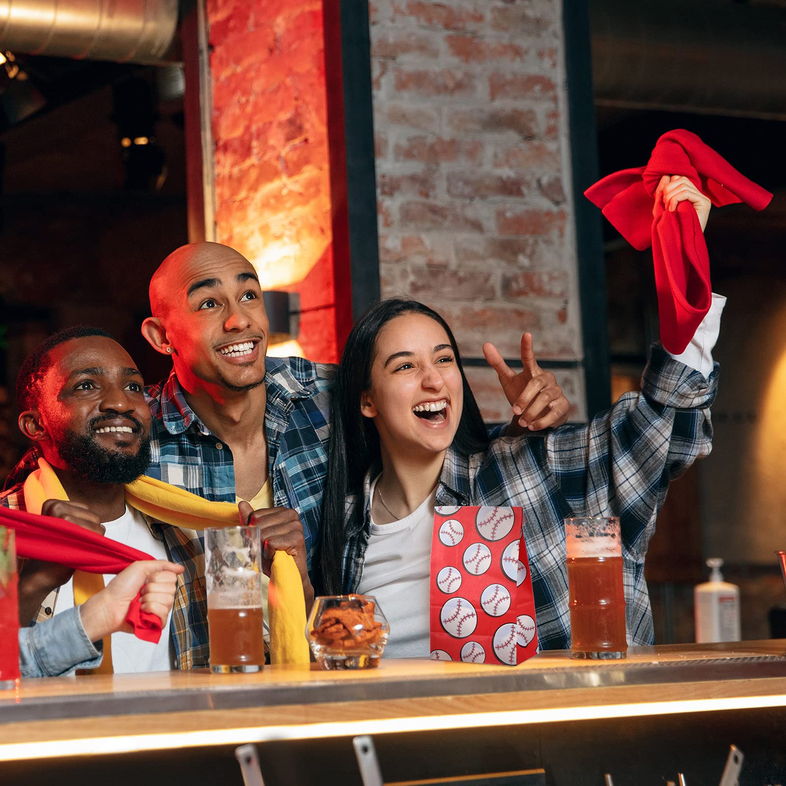 30 Pieces Baseball Party Bags Gift Bag Baseball Print Paper Candy Bags Baseball Party Favor Goodies Bags Baseball Treat Bags For