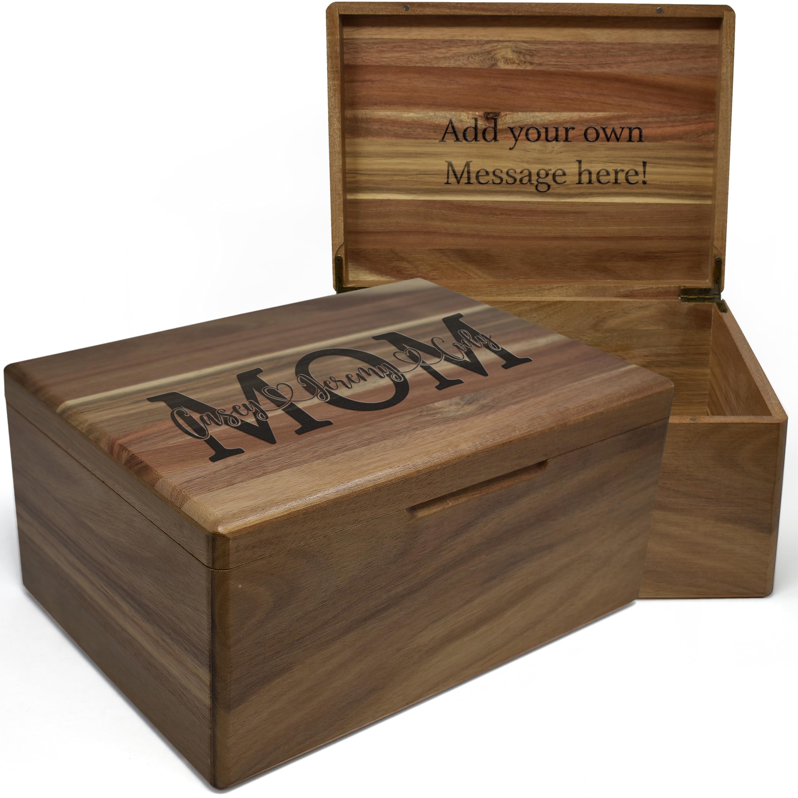 Gifts for Mom Birthday Unique - Wooden Keepsake Box with Names, Personalized Mothers Day Gifts from Son Acacia Wood Storage for 