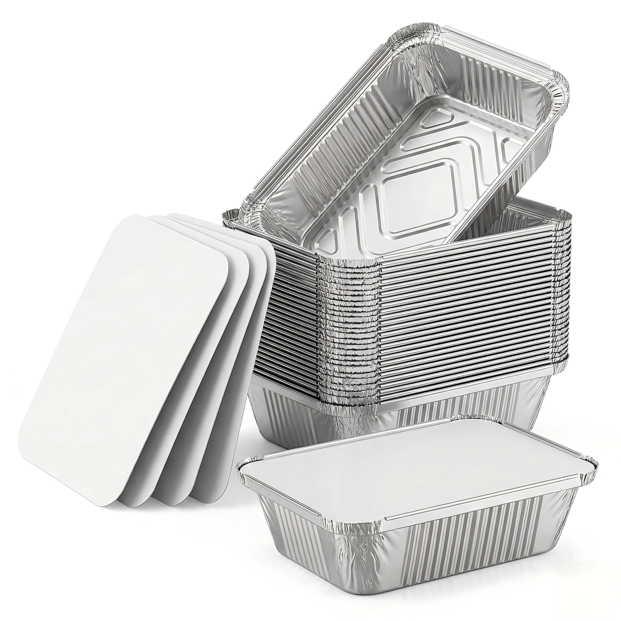 Julpvom 50 Pack Aluminum Pans with Cardboard Lids, 8.3x6.2, 2.25 LB