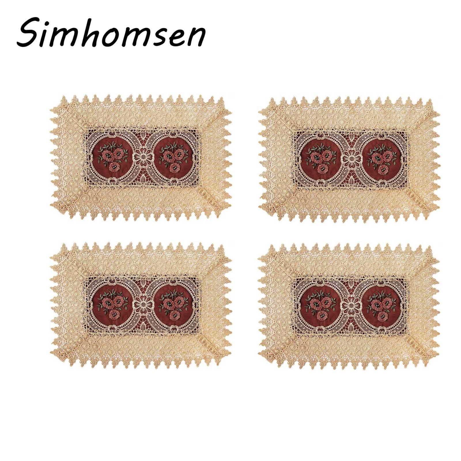 Simhomsen Set Of 4 Burgundy Lace Table Placemat Rectangular 12    18 Inch