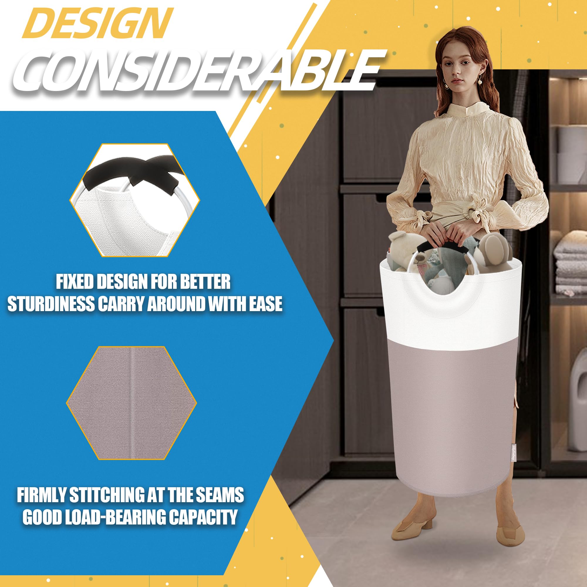 Lilyfantasy 90L Laundry Basket, Collapsible Laundry Hamper With Padded Handles, Waterproof Laundry Bag, Tall Clothes Hamper Stan