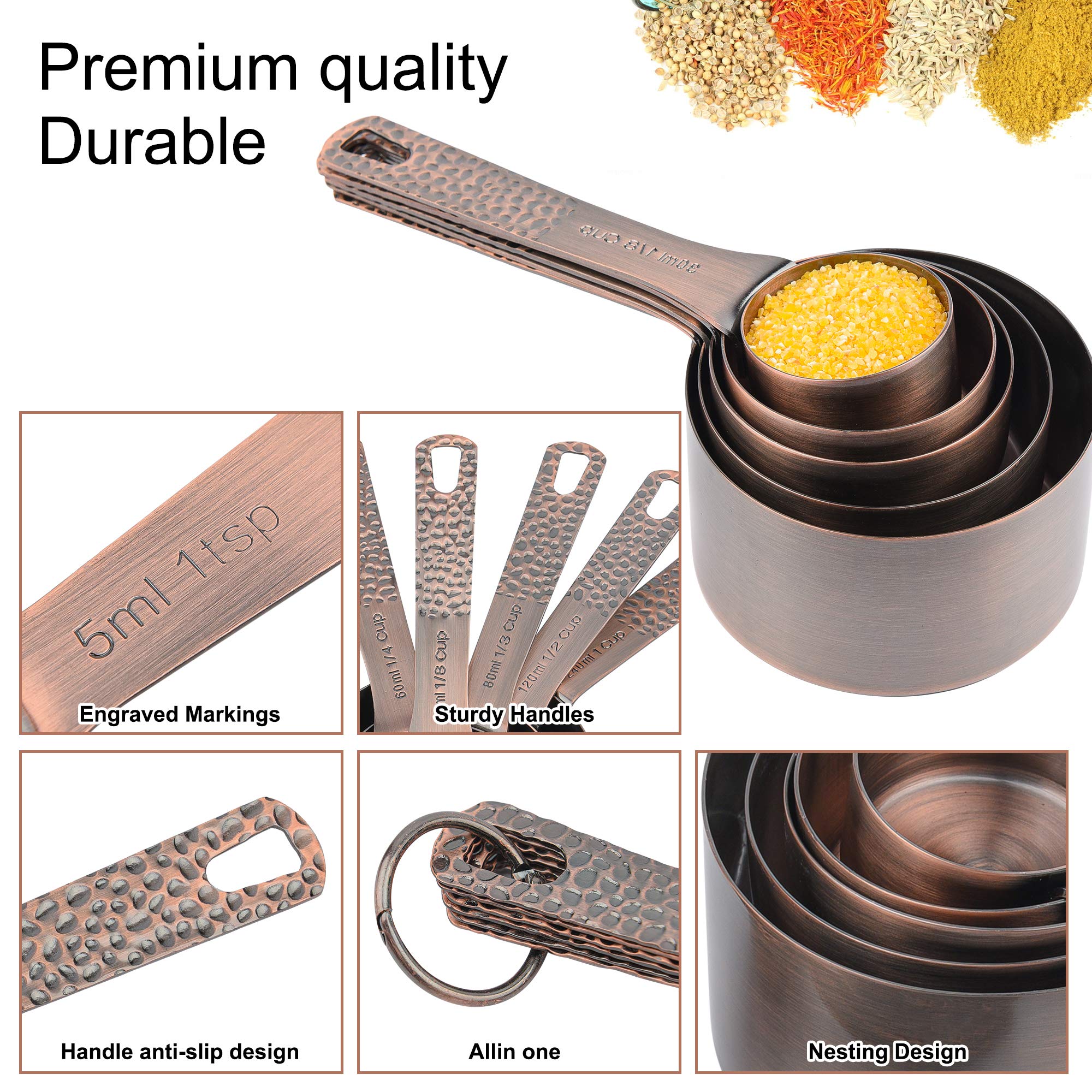 Sunmvehot Measuring Cups And Spoons Set, Copper Measuring Cups And Spoons Set, Stainless Steel Measuring Cups And Spoons Set, 4