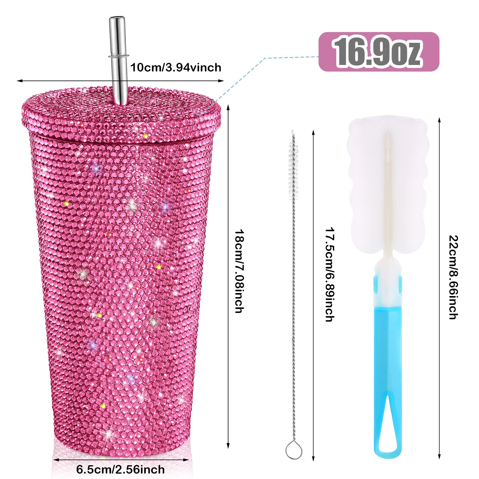 Mimorou Studded Bling Diamond Tumbler Glitter Water Bottle With Lid Stainless Steel Vacuum Thermal Straw Tumbler Rhinestone Tumb