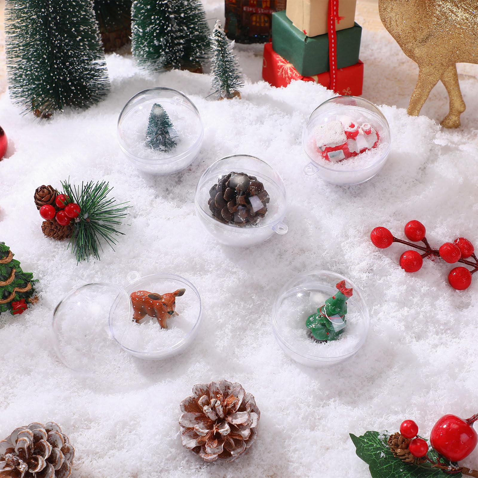 Wettarn 25 Pcs Clear Christmas Ornaments Balls 2.36 Inch/ 60 mm Plastic Fillable Ornaments Ball for DIY Crafts, Acrylic Christma