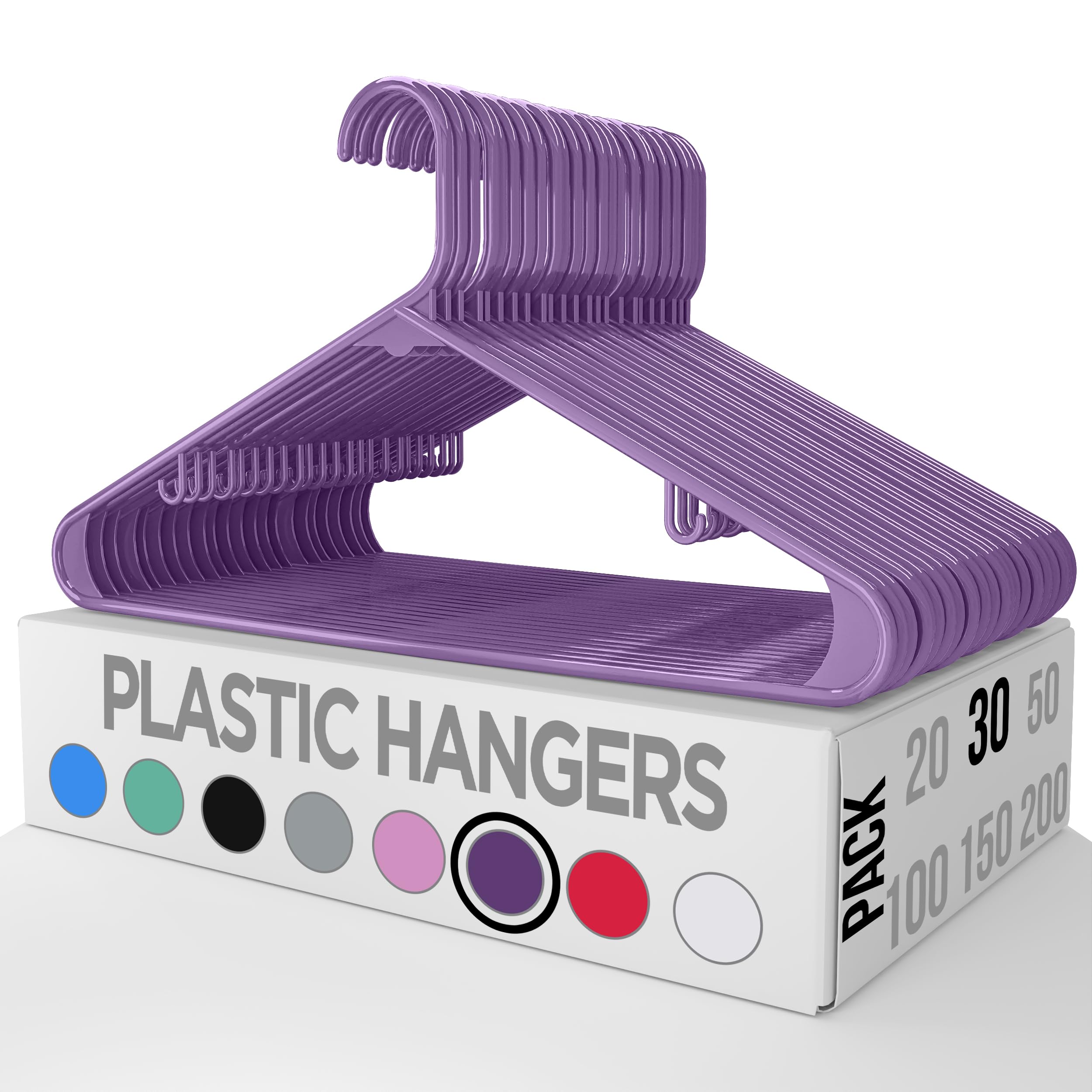 Utopia Home Plastic Hangers 30 Pack - Clothes Hanger With Hooks - Durable & Space Saving Coat Hanger - Heavy Duty Purple Hangers