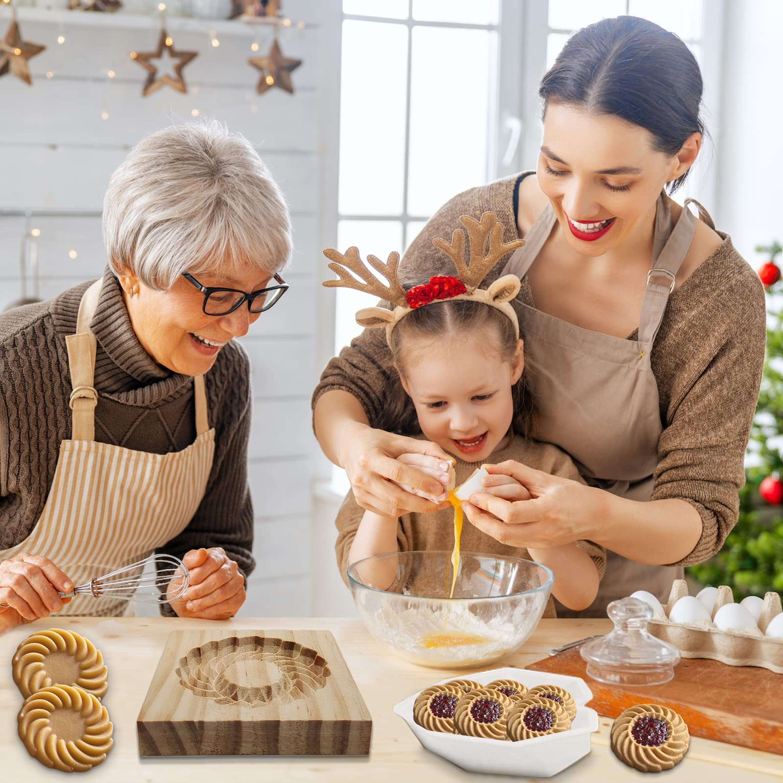 Wooden Cookie Mold And Biscuit Stamp, 3D Embossing Tool For Baking Cookies, Personalized Hand-Pressed Design Cookie Presses Stam