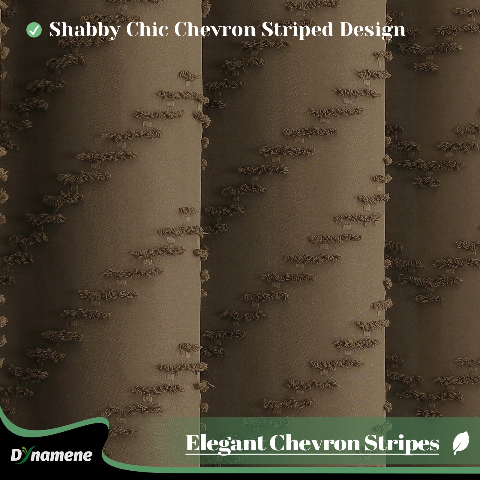 Dynamene Boho Farmhouse Shower Curtain, Brown Fabric Tufted Chevron Striped Textured Tassel Shower Curtains For Bathroom, Shabby