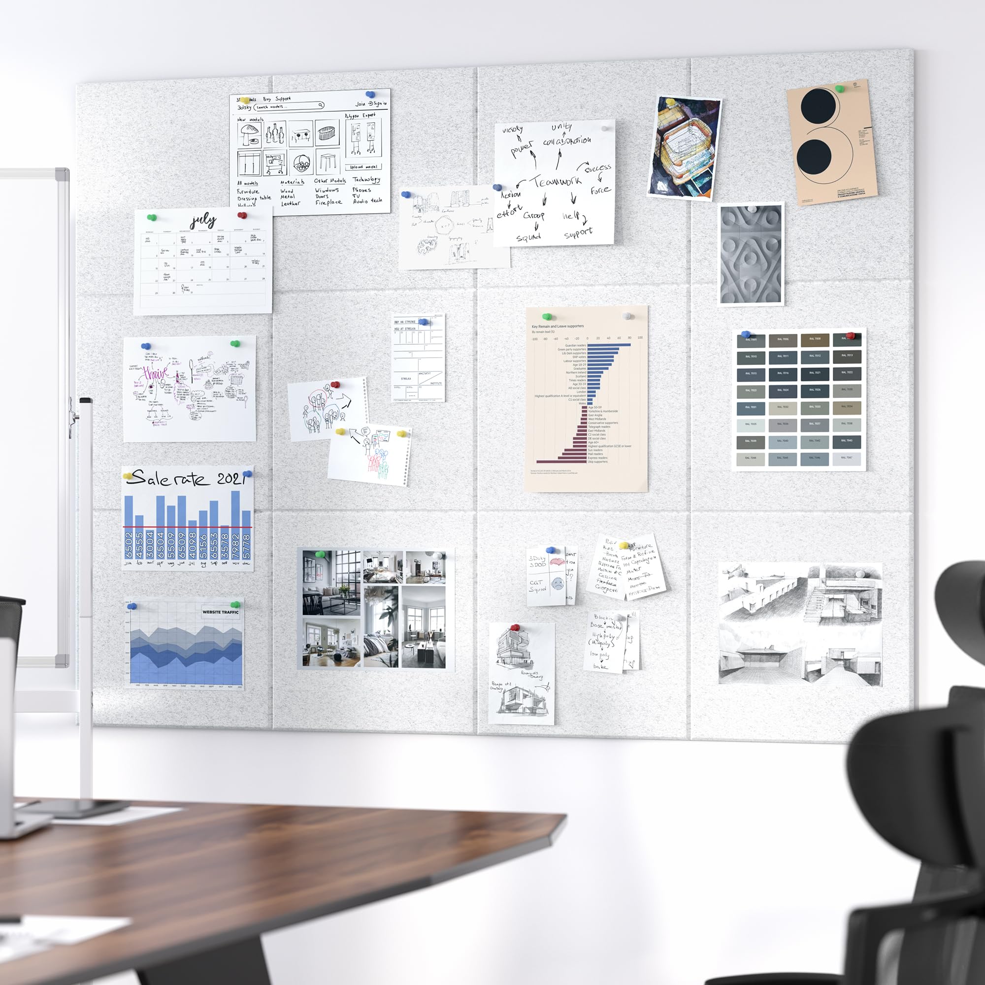 Neatsure Large Cork Board for Wall, 48 x 36 Bulletin Board with Pushpins, 12 Panels Felt Tiles Tack Push Pin Board for Office, S