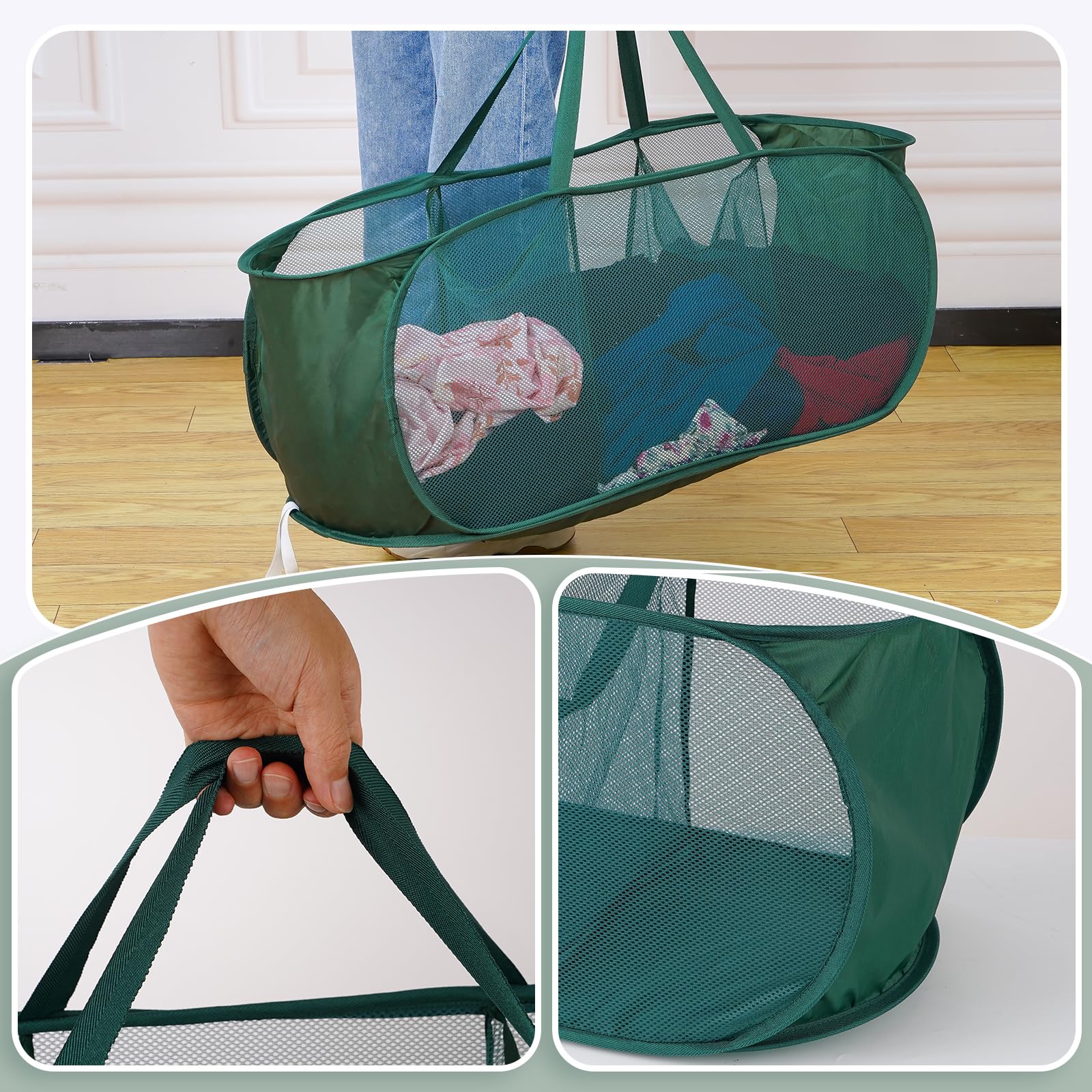 Pop Up Laundry Hamper - Collapsible Mesh Popup Laundry Basket, 3 Compartments Collapsible Mesh Laundry Baskets Clothes Foldable