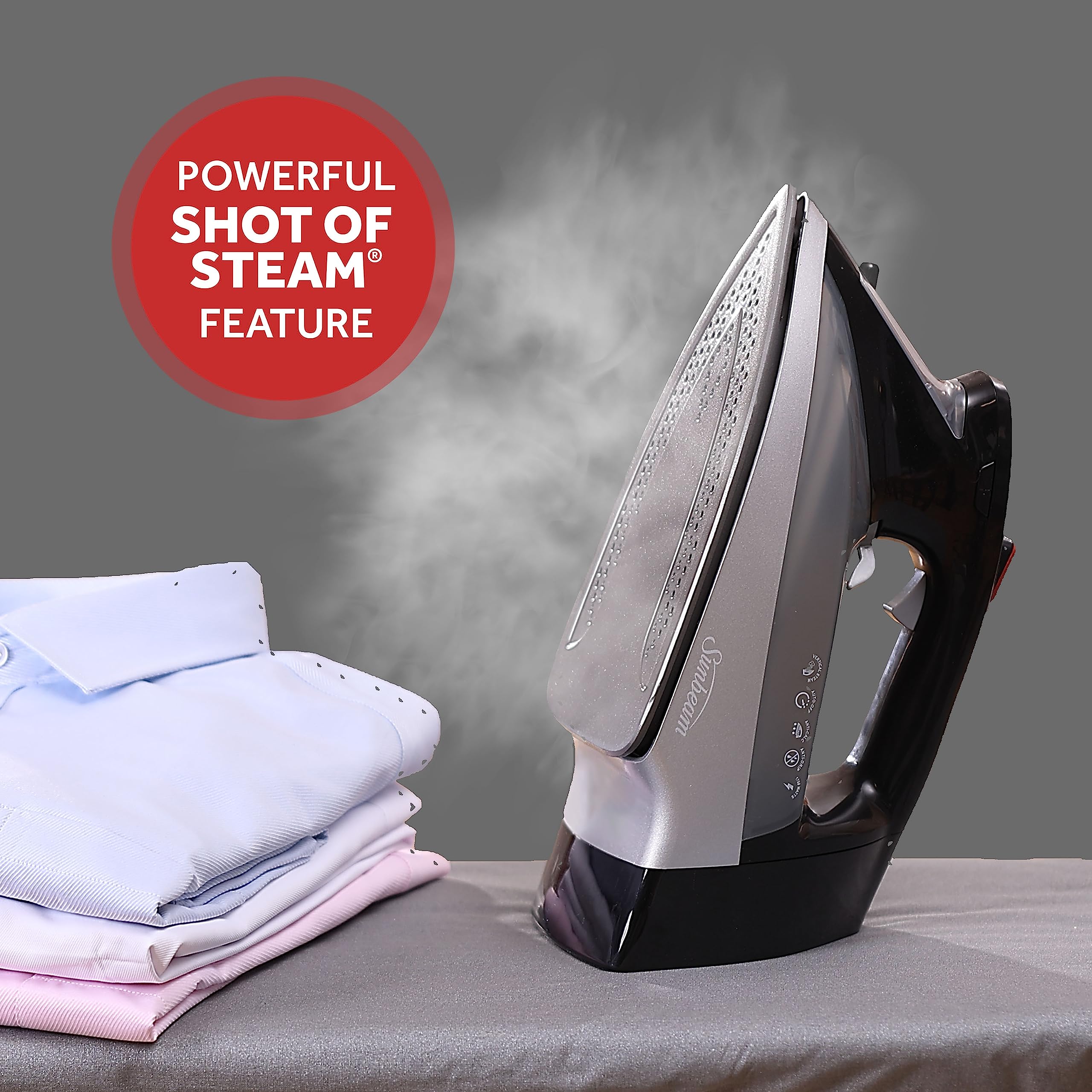Sunbeam Professional 1700W Digital Steam Iron, 11-Heat Settings, Multi-Color Lcd Display Screen, Precision Ironing, Horizontal O