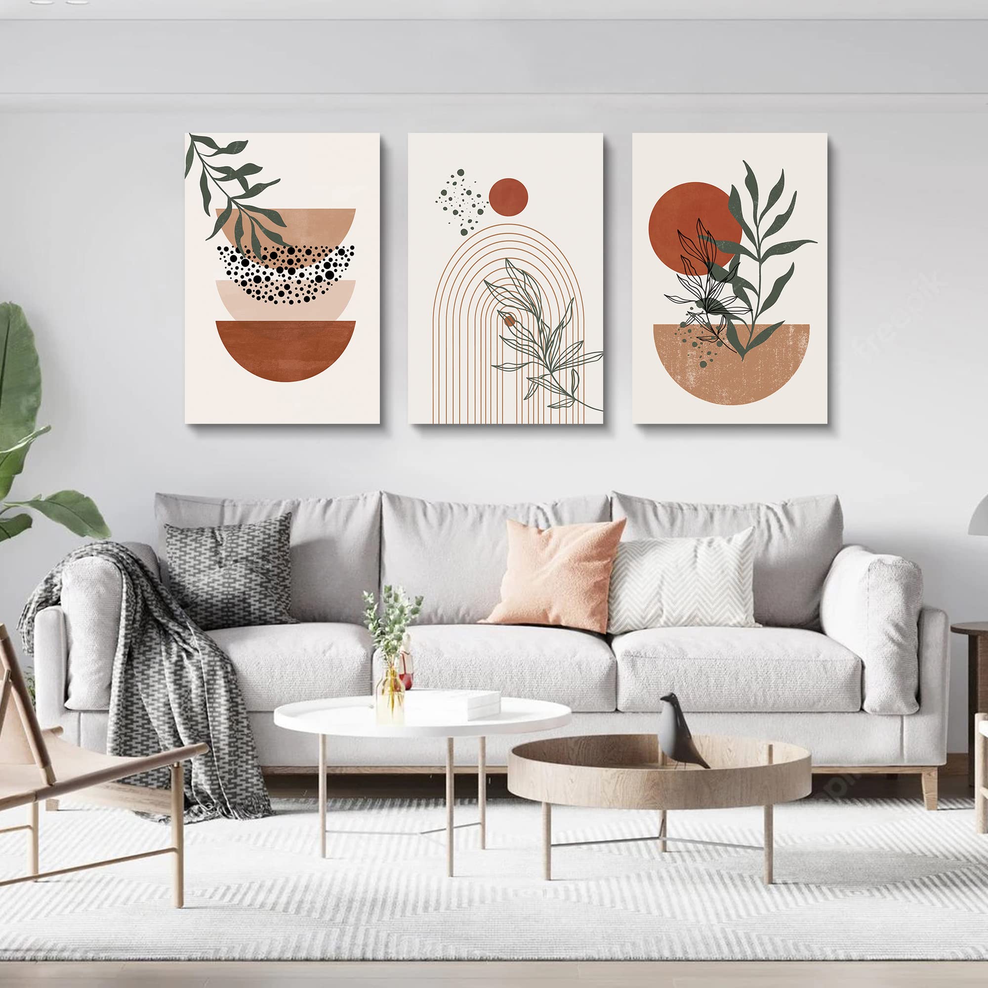 Boho Wall Art Prints,Boho Wall Decor, Mid Century Modern Wall Art,Set Of 3 Prints, Abstract Geometric Prints Black Beige Terraco