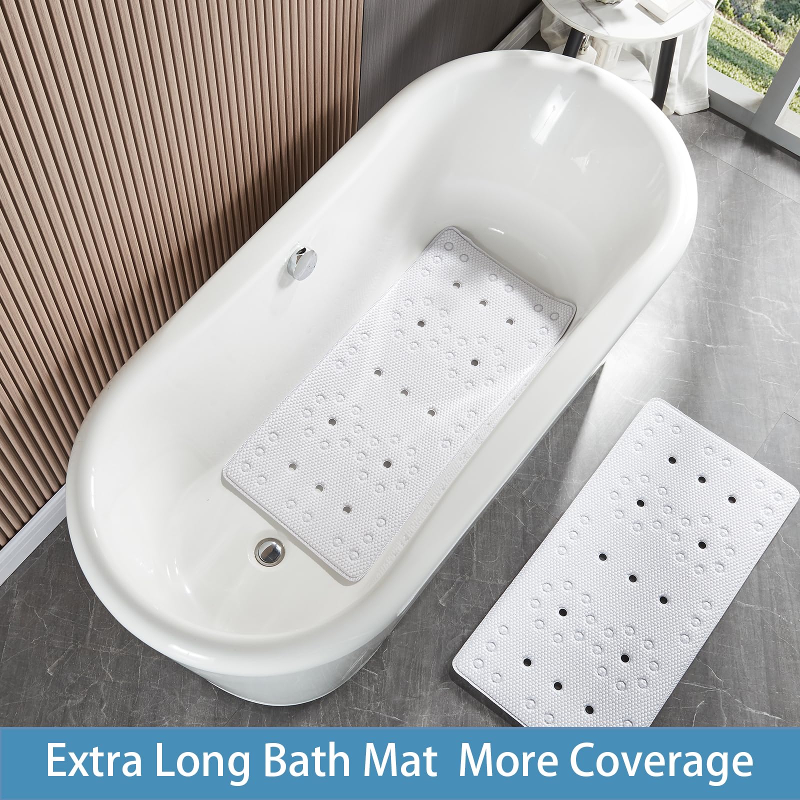 Webos Bathtub Mat Non Slip: Soft Safety Foam Bath Mat For Tub Suitable For Elderly And Kids Extra Large 17 X 36Inch With Drain H